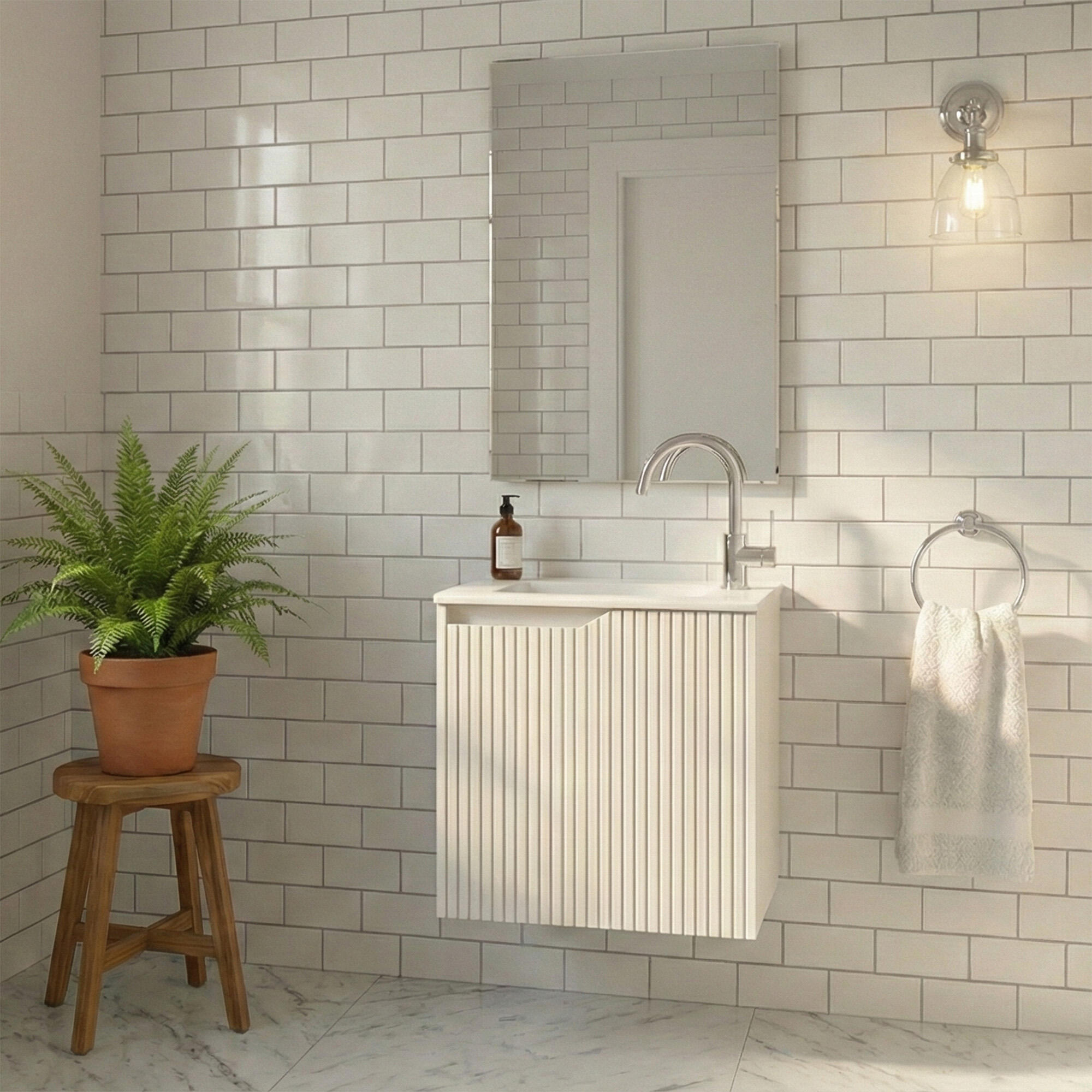 Ensemble meuble de salle de bains suspendu 1 porte blanc aspect mate L.49 x H.50 x P.32,5 cm + vasque blanche + miroir - NOVA MINI - 2