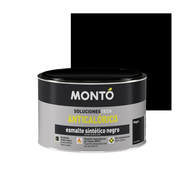 Esmalte de interior MONTÓ color negro mate 375ml para chimeneas y radiadores