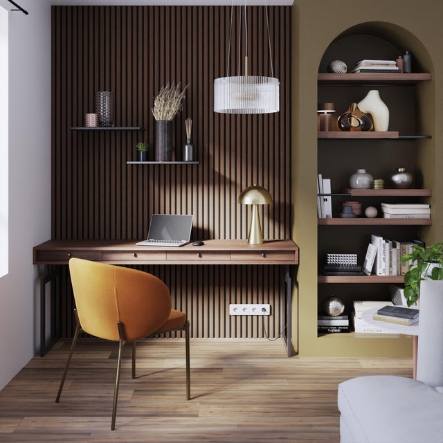 Revestimiento de pared de palillería efecto 3D MDF Inari Artens nogal 5 lamas de 260x30cm