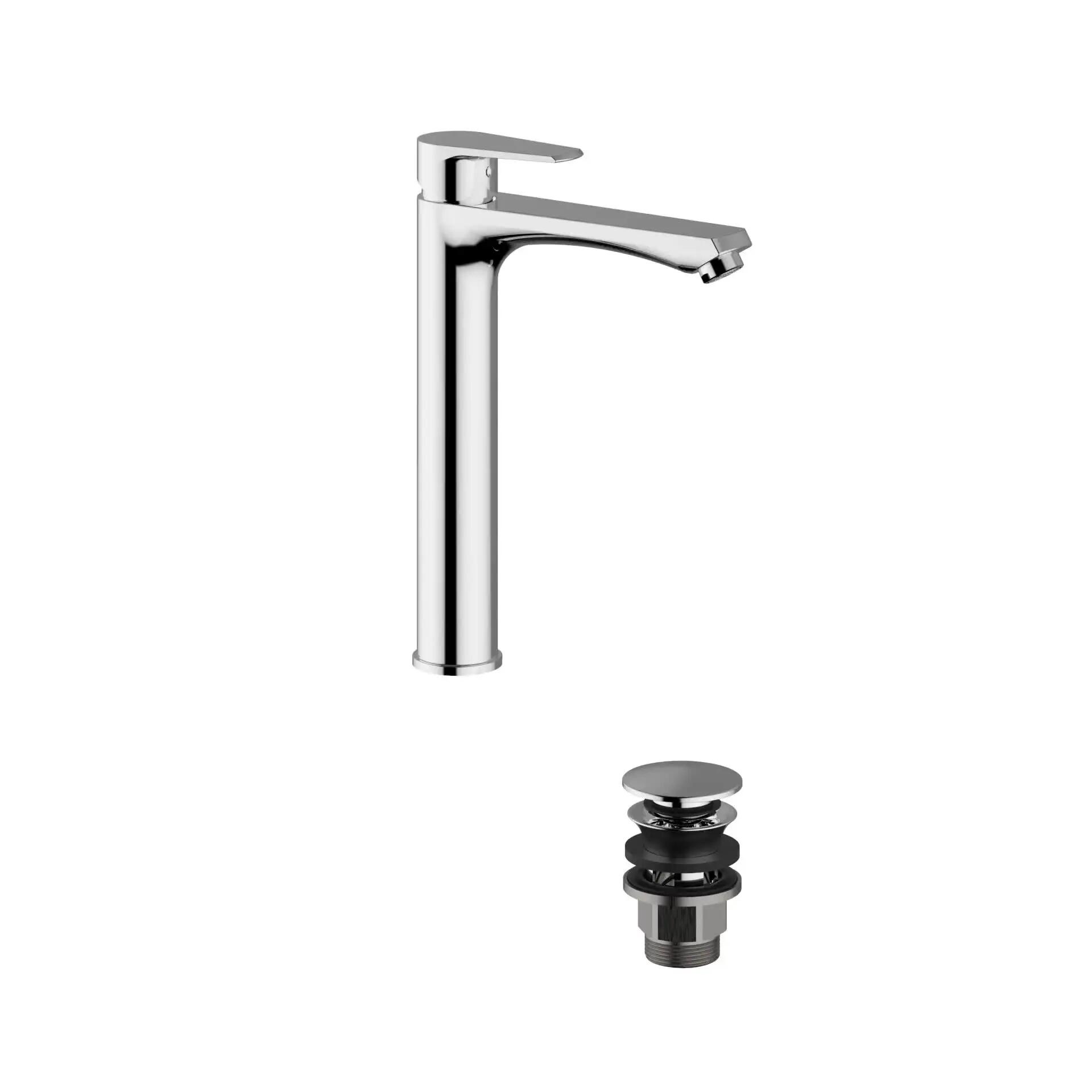 Rubinetto per lavabo Almara cromato Lucido OTTONE MELODA getto aerato canna alta H 32 cm - 2