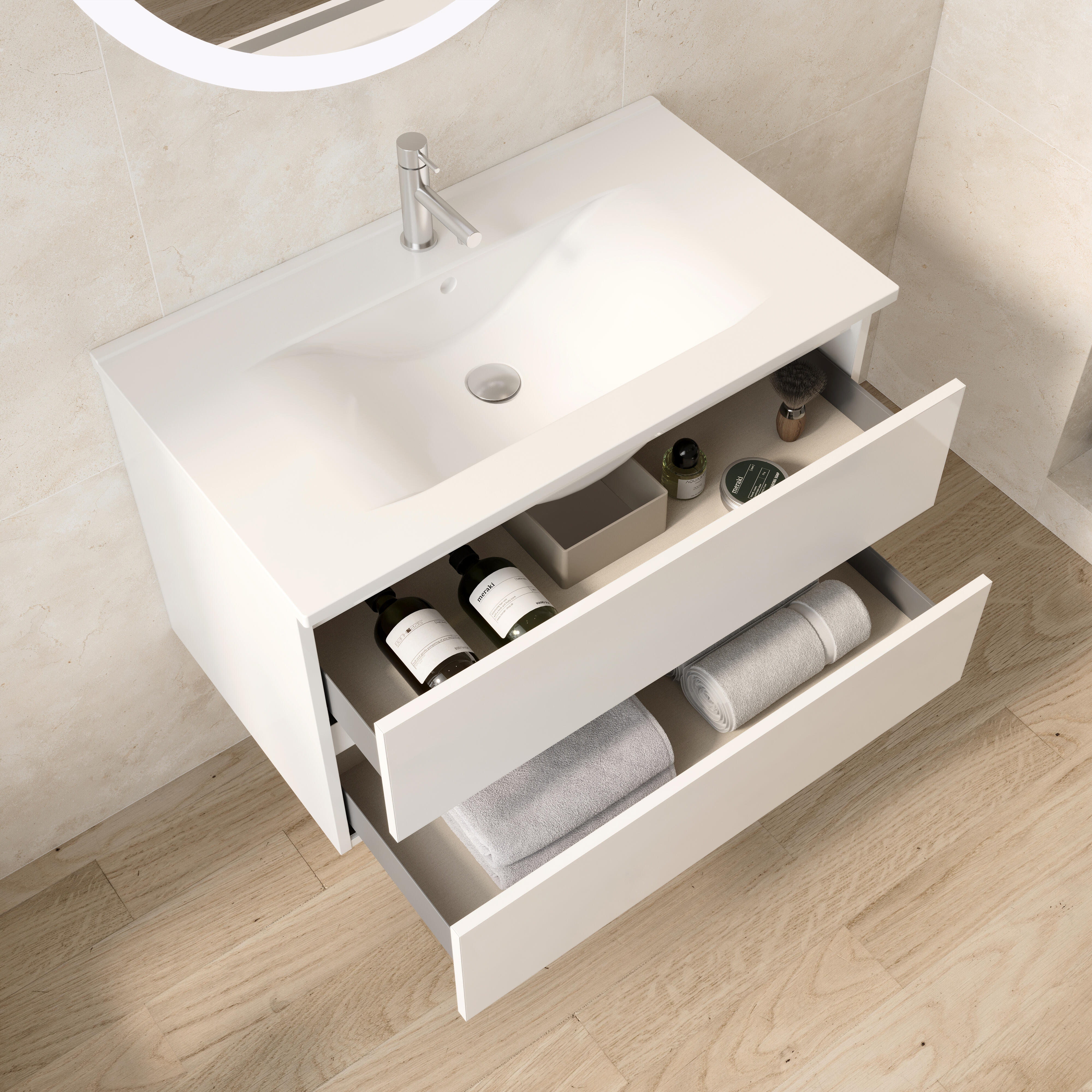 Móvel de casa de banho suspenso 2 gavetas 80x50x46 cm branco Banhoazis Brest II - 7