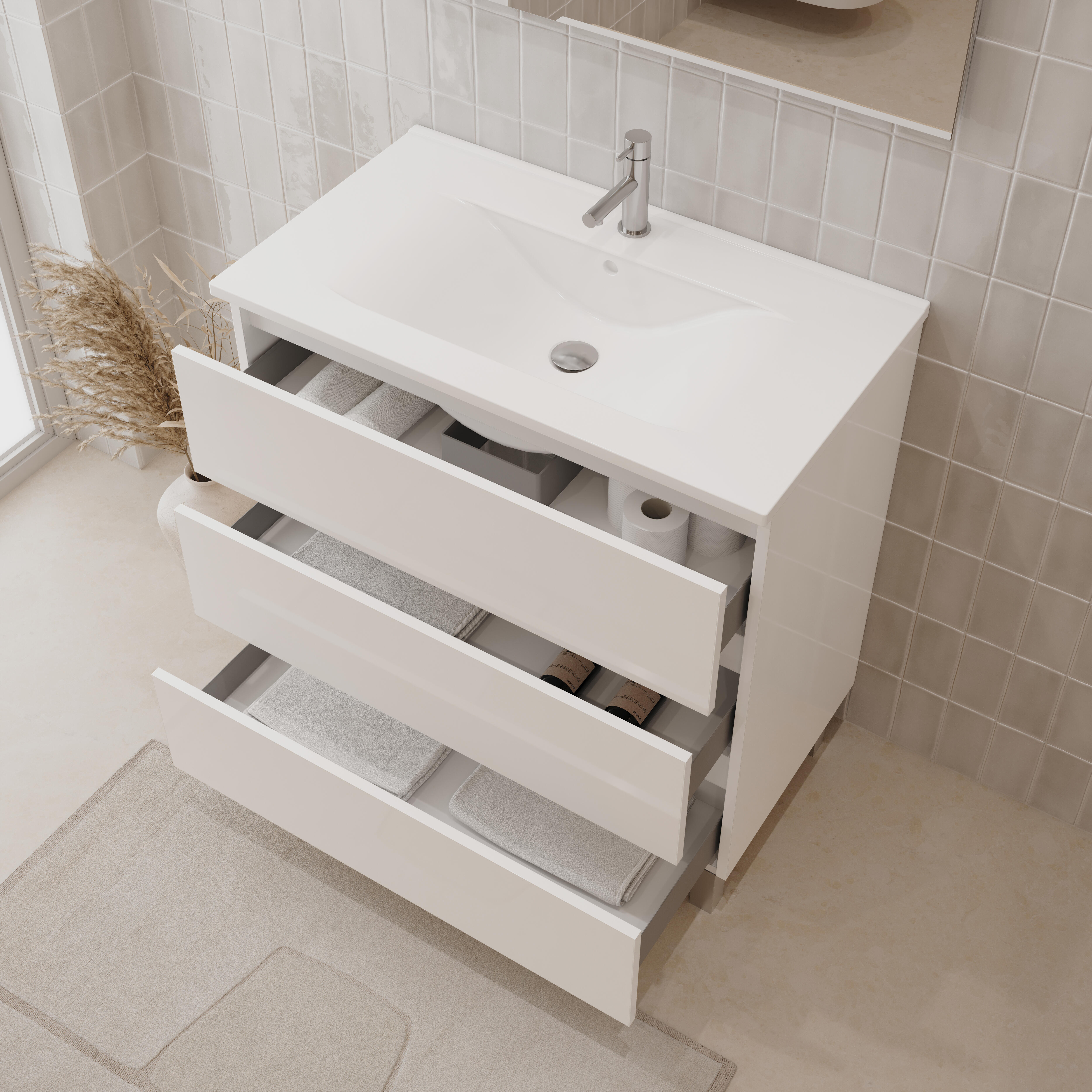 Conjunto de móvel com lavatório 80x45x73cm branco Banhoazis Alva - 2