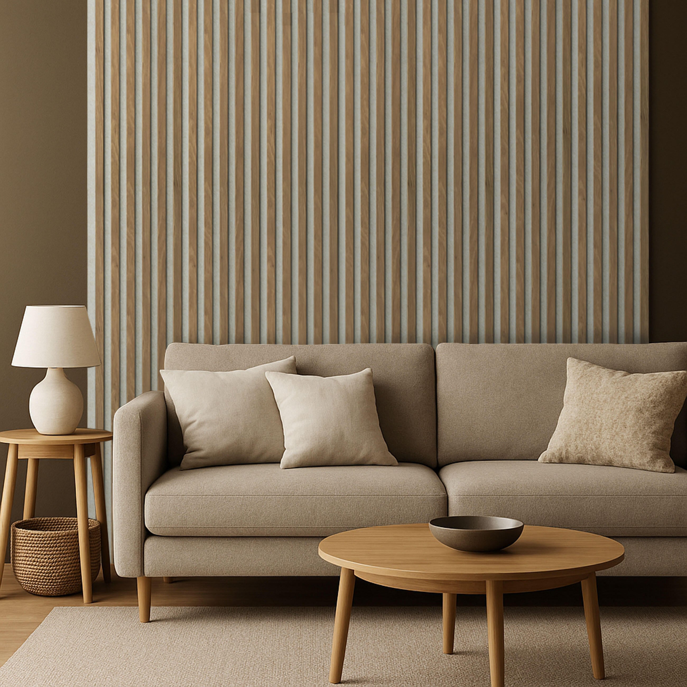 Panele ścienne 3D lamele na beżowym filcu 270x30 cm Dąb Saragossa 6 lameli - 2
