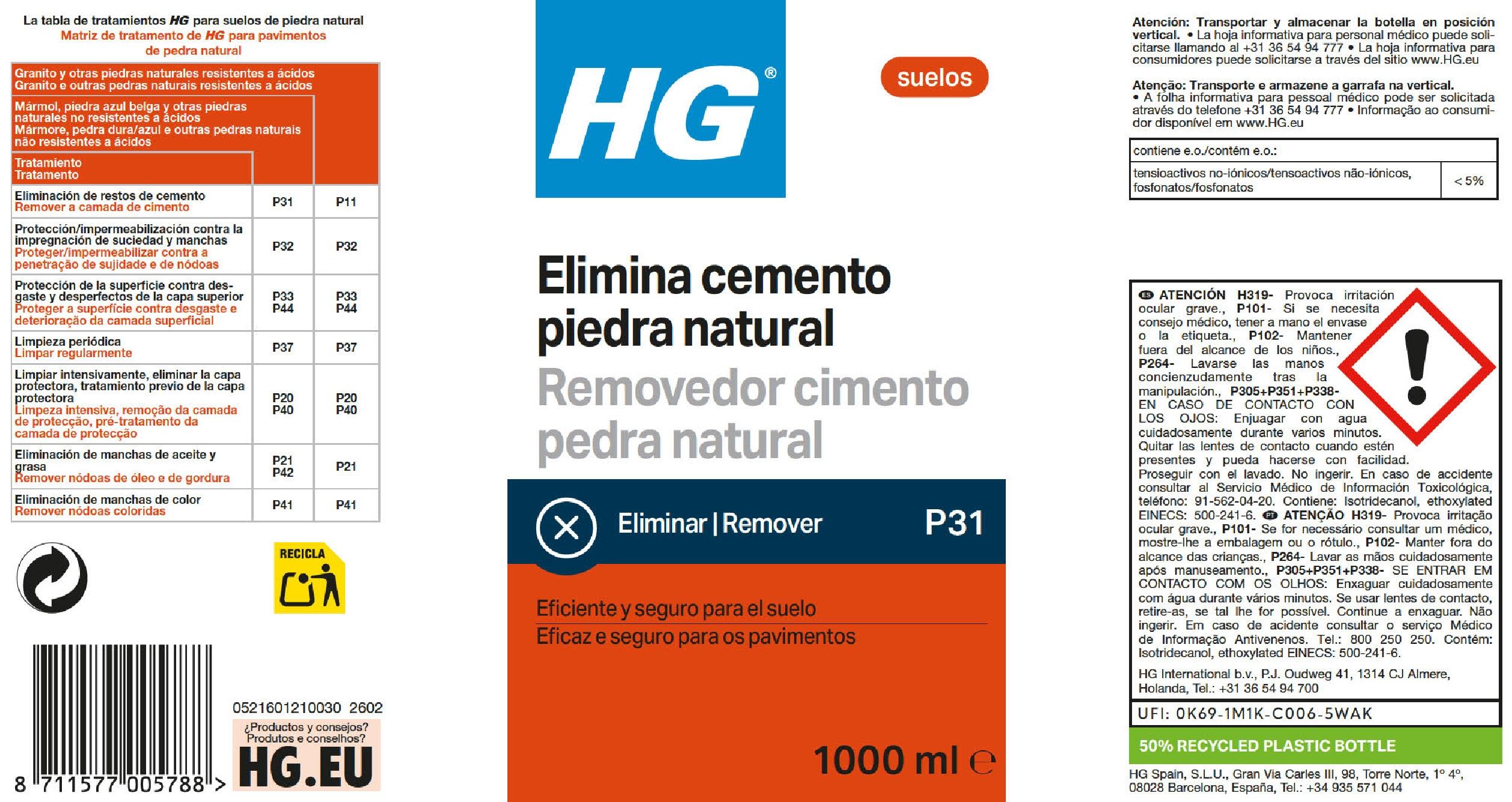 Elimina cemento y cal para mármol HG de 1L - 3