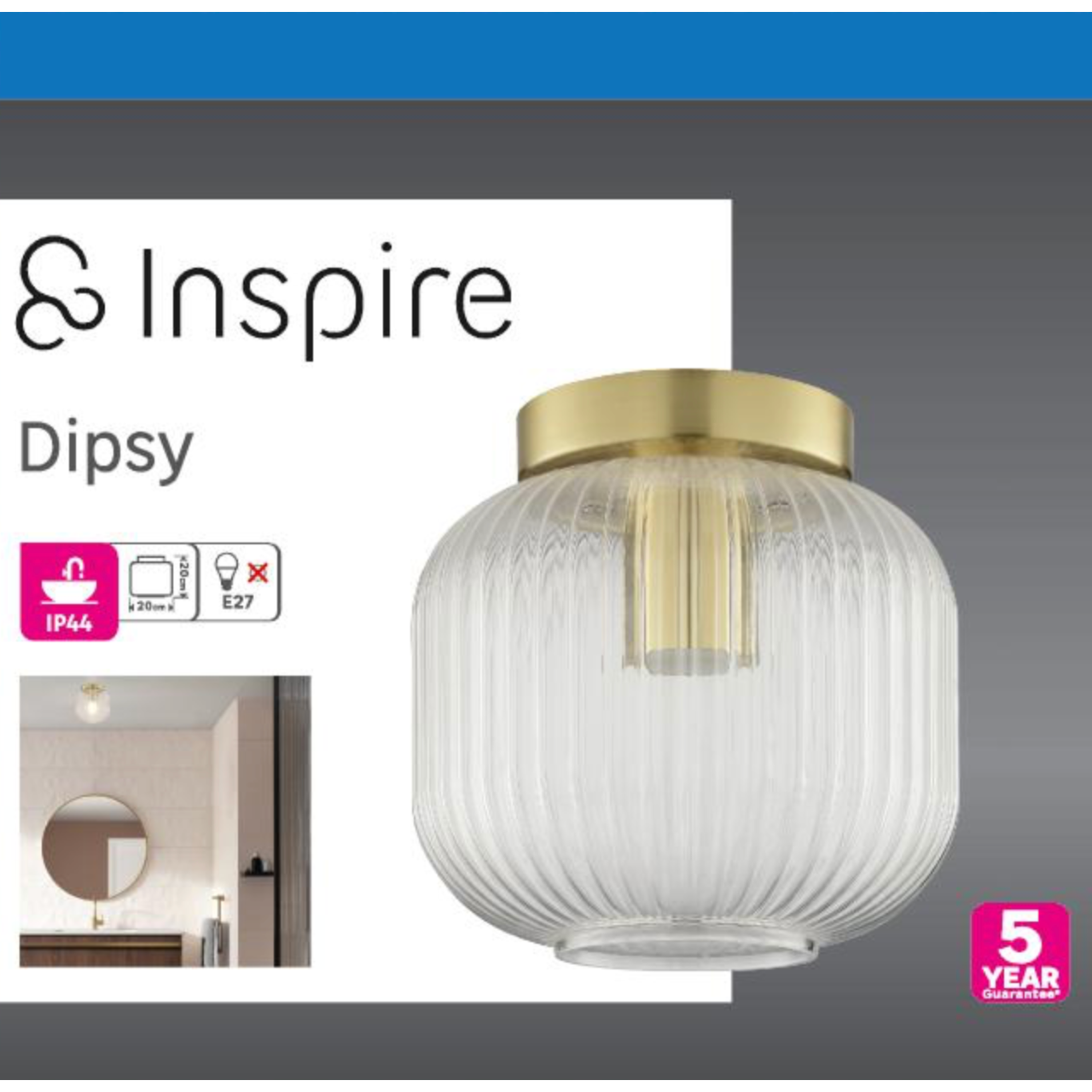 Plafoniera LED Dipsy ottone paralume trasparente ø 20 cm IP44 E27 INSPIRE - 3