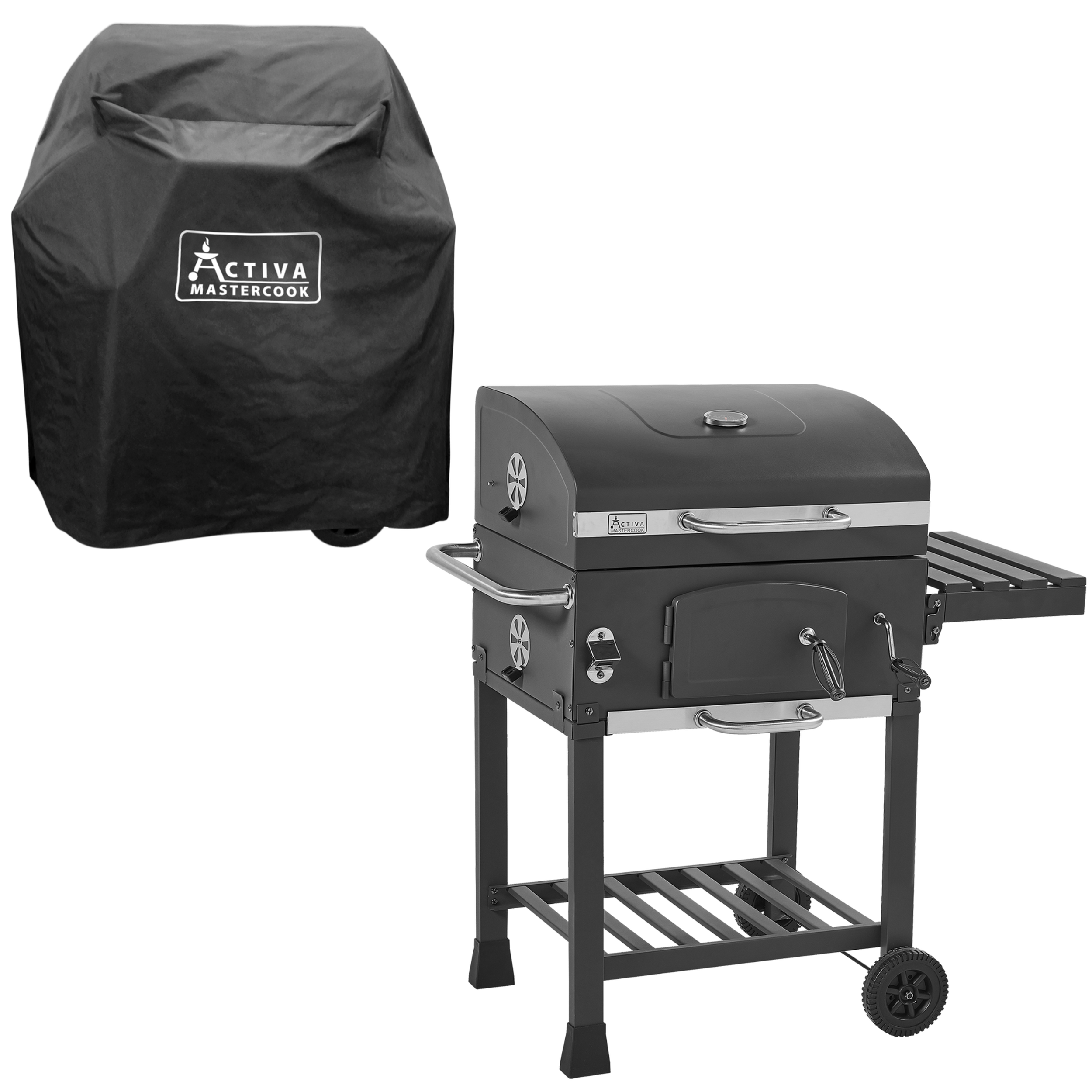 Grill węglowy na wózku Angular XL żeliwny ruszt + pokrowiec gratis Activa