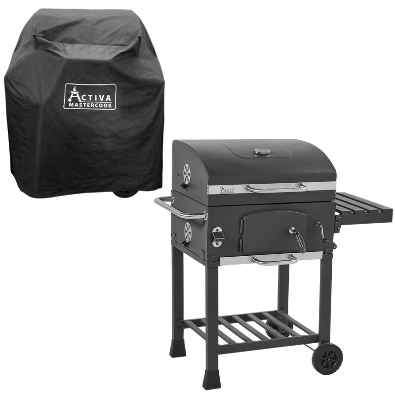 Grill węglowy na wózku Angular XL żeliwny ruszt + pokrowiec gratis Activa