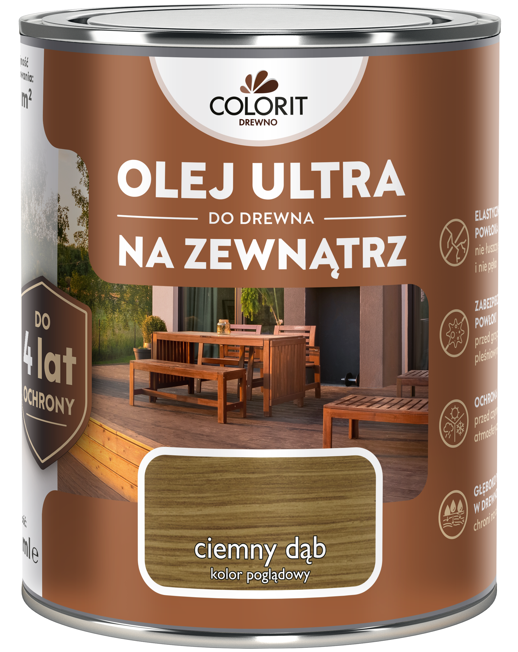Olej Ultra do drewna na zewnątrz Colorit Ciemy Dąb 0.75L - 2