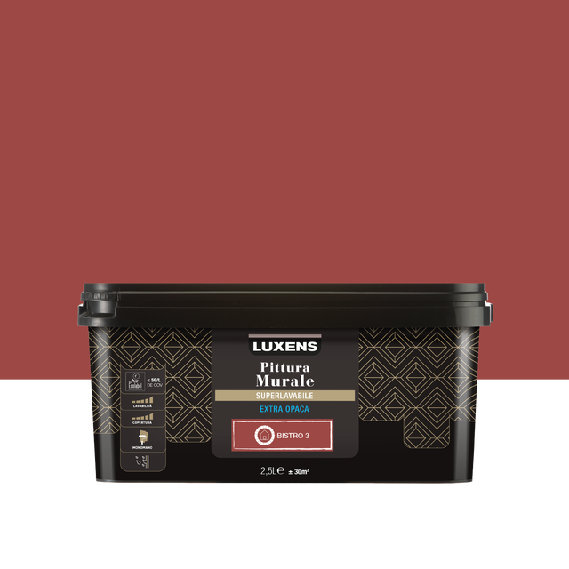 Pittura per interni super lavabile, LUXENS Opaca rosso bistro 3 opaco, 2.5 L