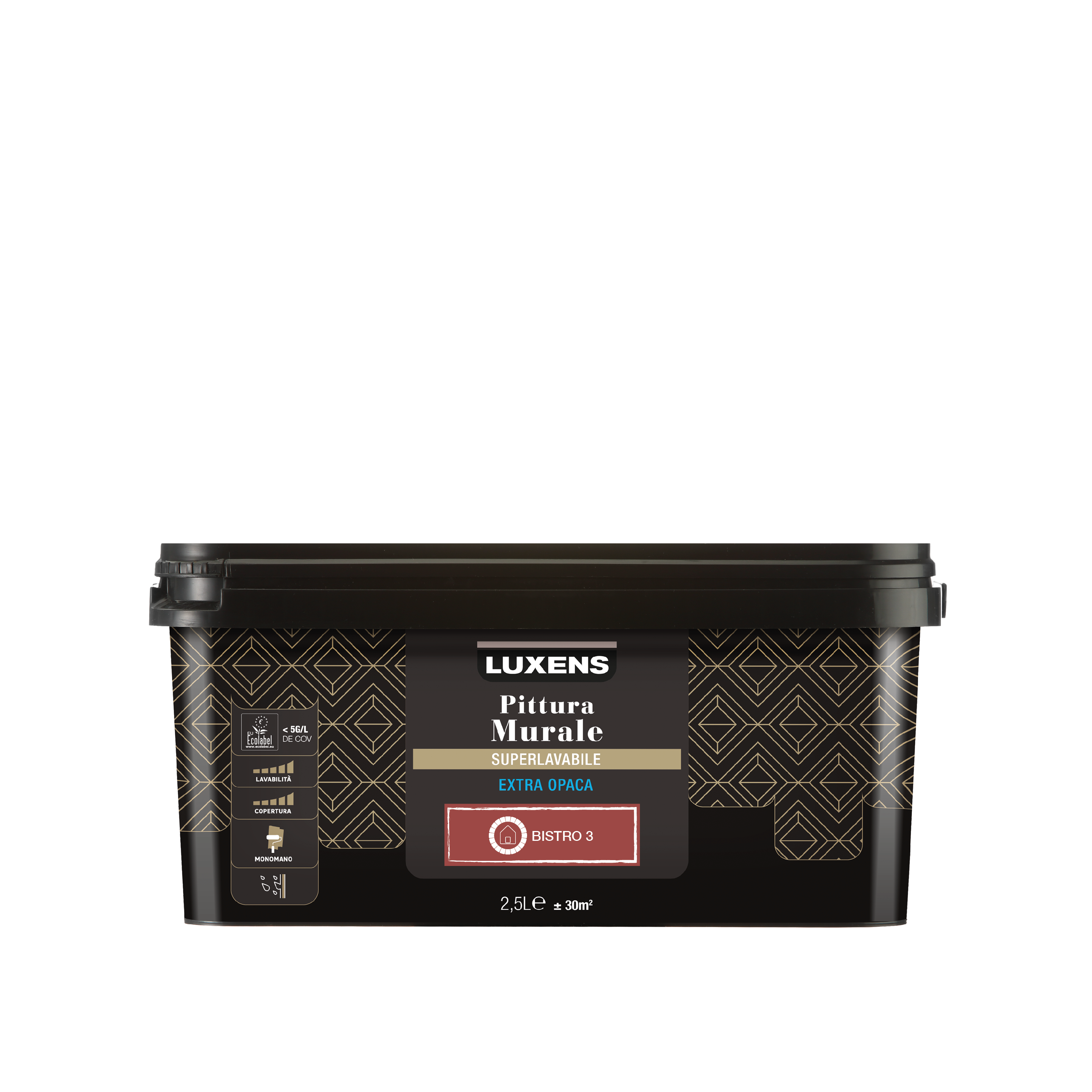 Pittura per interni super lavabile, LUXENS Opaca rosso bistro 3 opaco, 2.5 L - 2