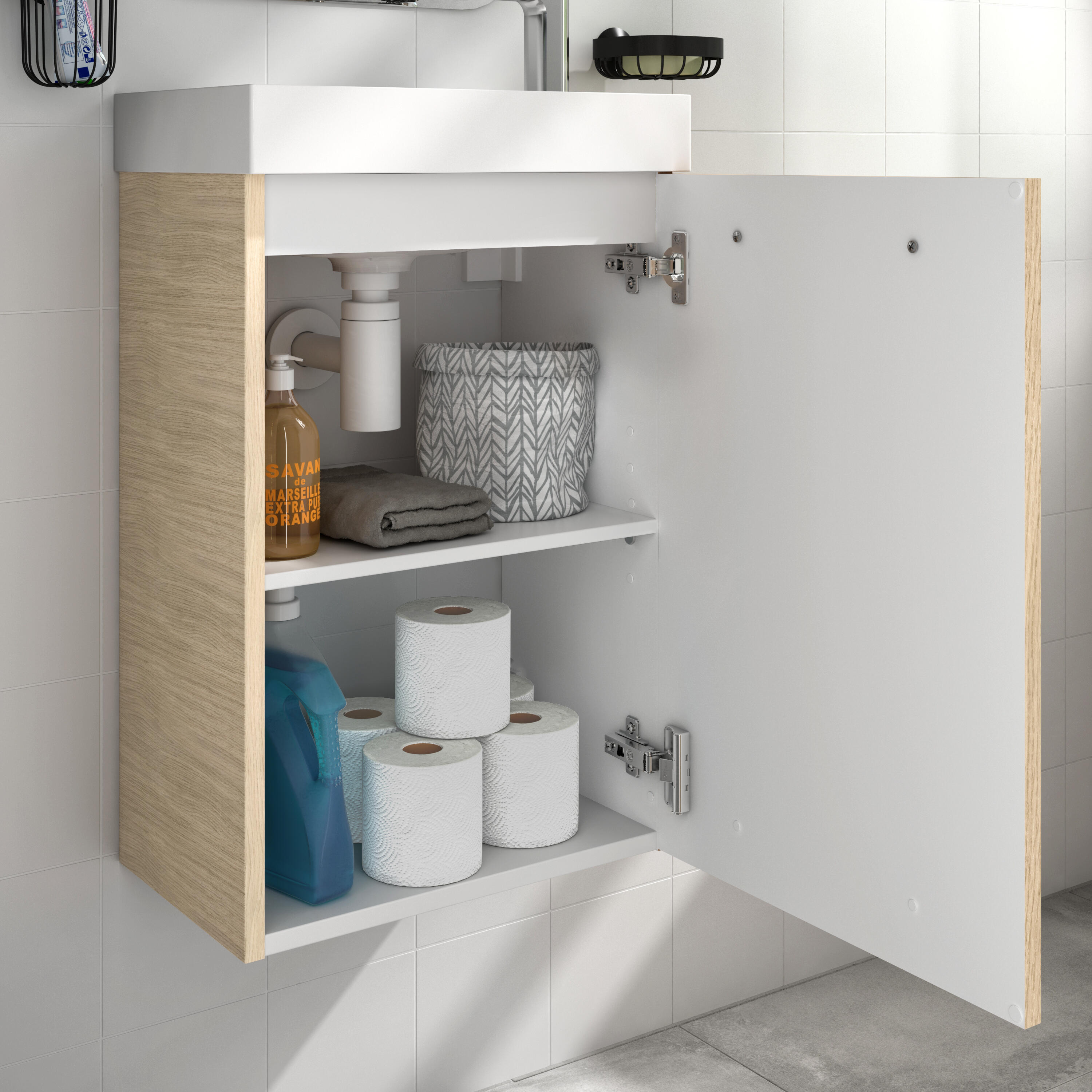 Meuble lave-mains, 1p l.40 x H.57.7 x P.24 cm, effet chêne naturel, Remix - 3