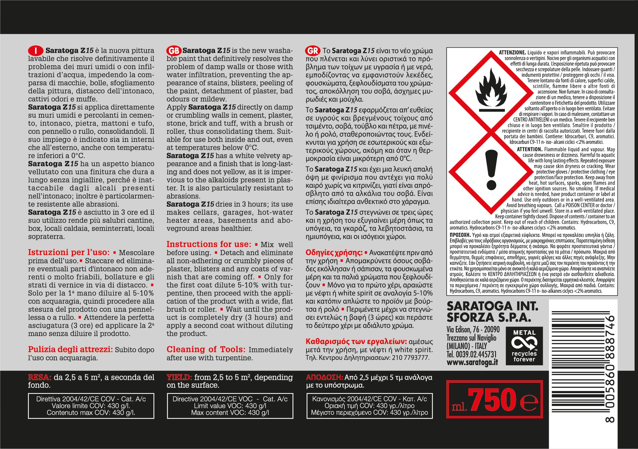Pittura per interni antimuffa, SARATOGA Z15 bianco opaco, 0.75 L - 2
