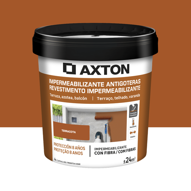 Pintura impermeabilizante exterior AXTON color terracota para tejados, terrazas de hormigón, piedra 4L. Acrílico. Proteger y decorar el tejado.