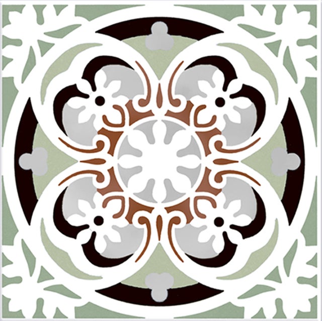 Azulejo decorado cerámico para suelo/pared  Rosetón Oliva de 15x15 cm 0,585 m2/caja 
