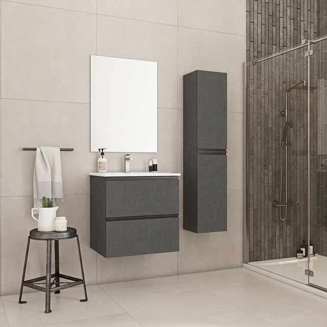Meuble vasque 2t l.60 x H.60 x P.45cm effet gris tailor lava Wabi