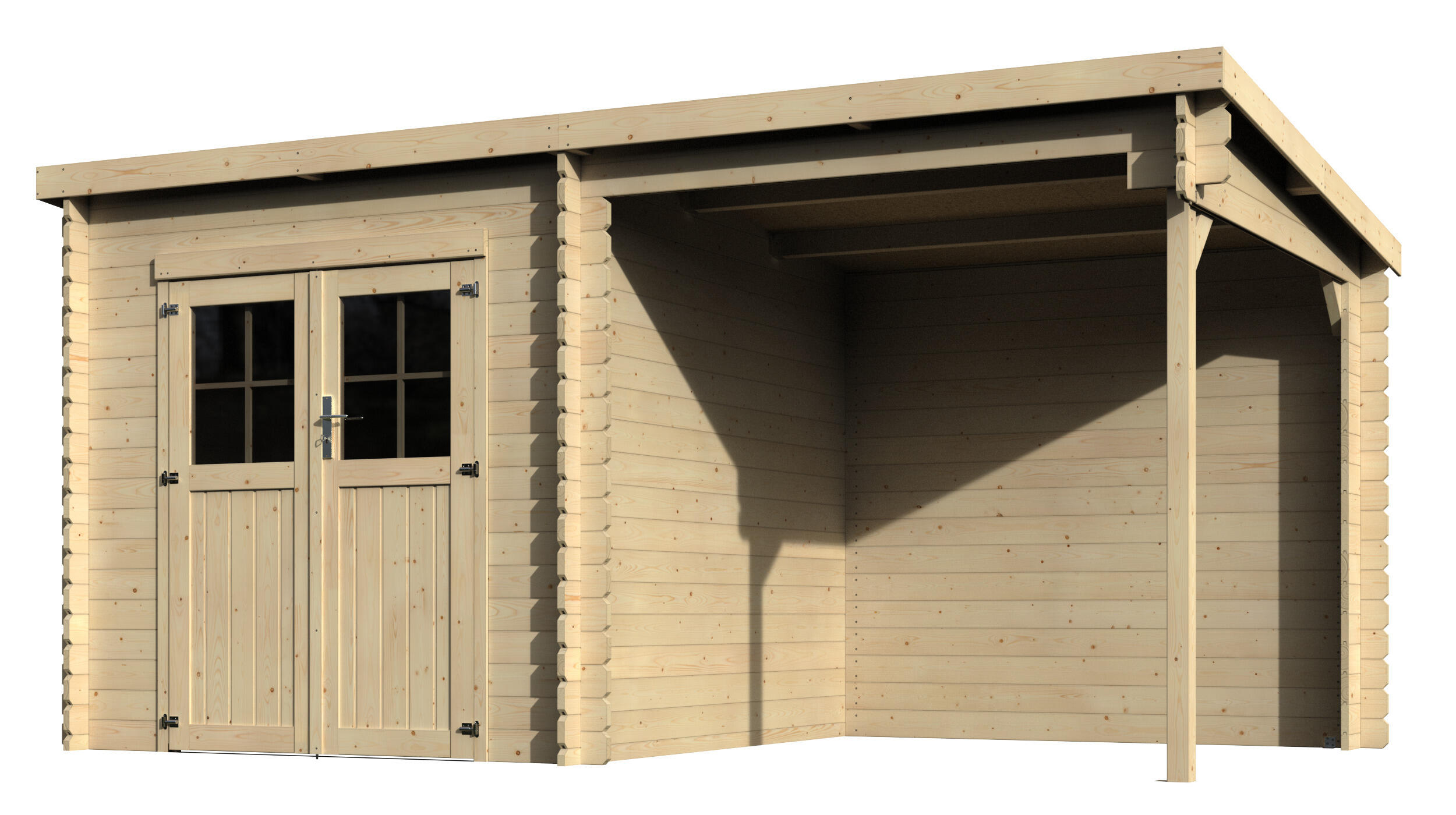 caseta de madera noa de 447x213x234 cm y 1046 m2 con 28 mm espesor y doble puerta abatible decor et jardin