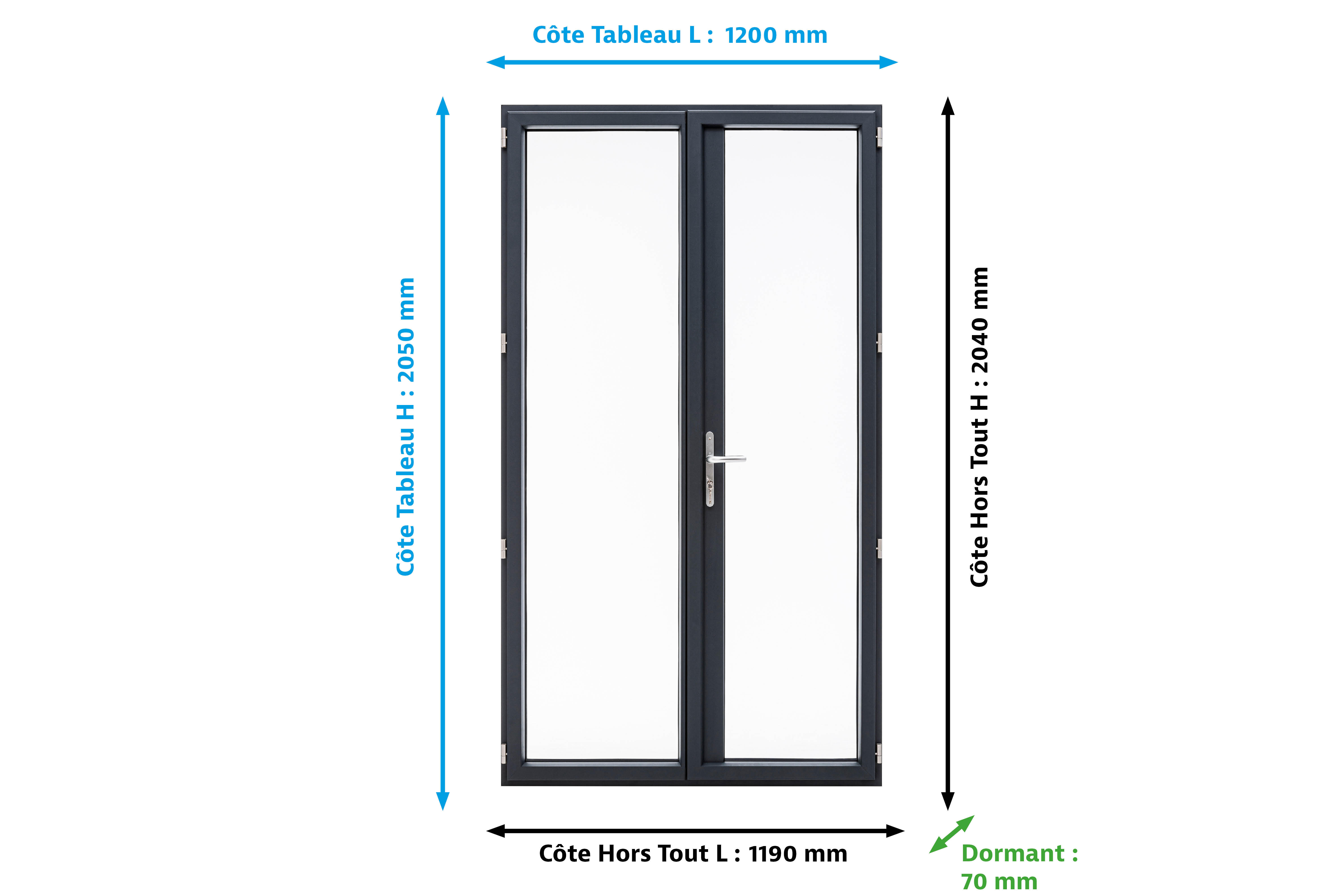 Porte fenêtre à clé alu Essentiel H.205 x l.120 cm 2 vantaux gris anthracite - 7