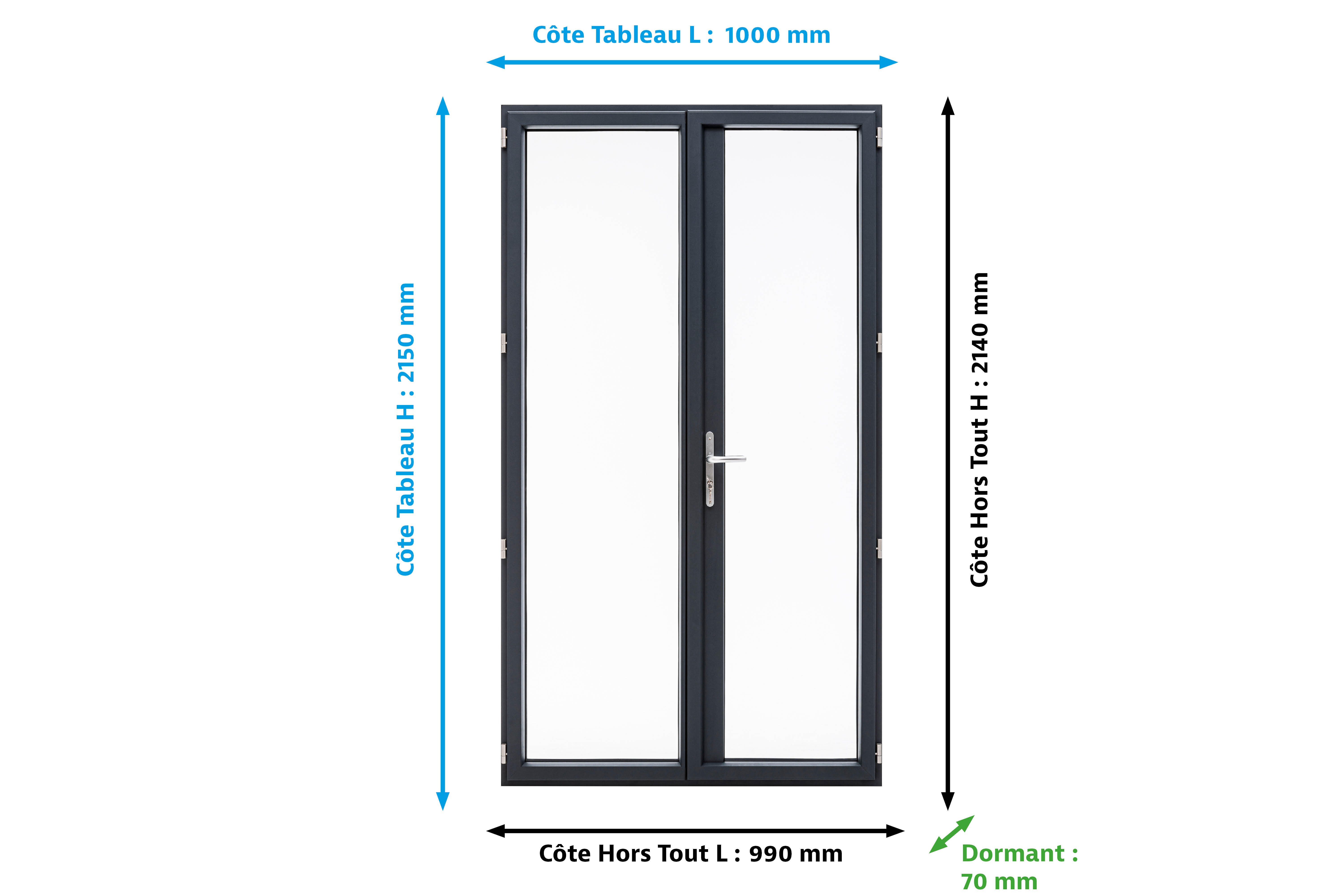 Porte fenêtre alu Essentiel H.215xl.100cm 2 vantaux gris anthracite - 7