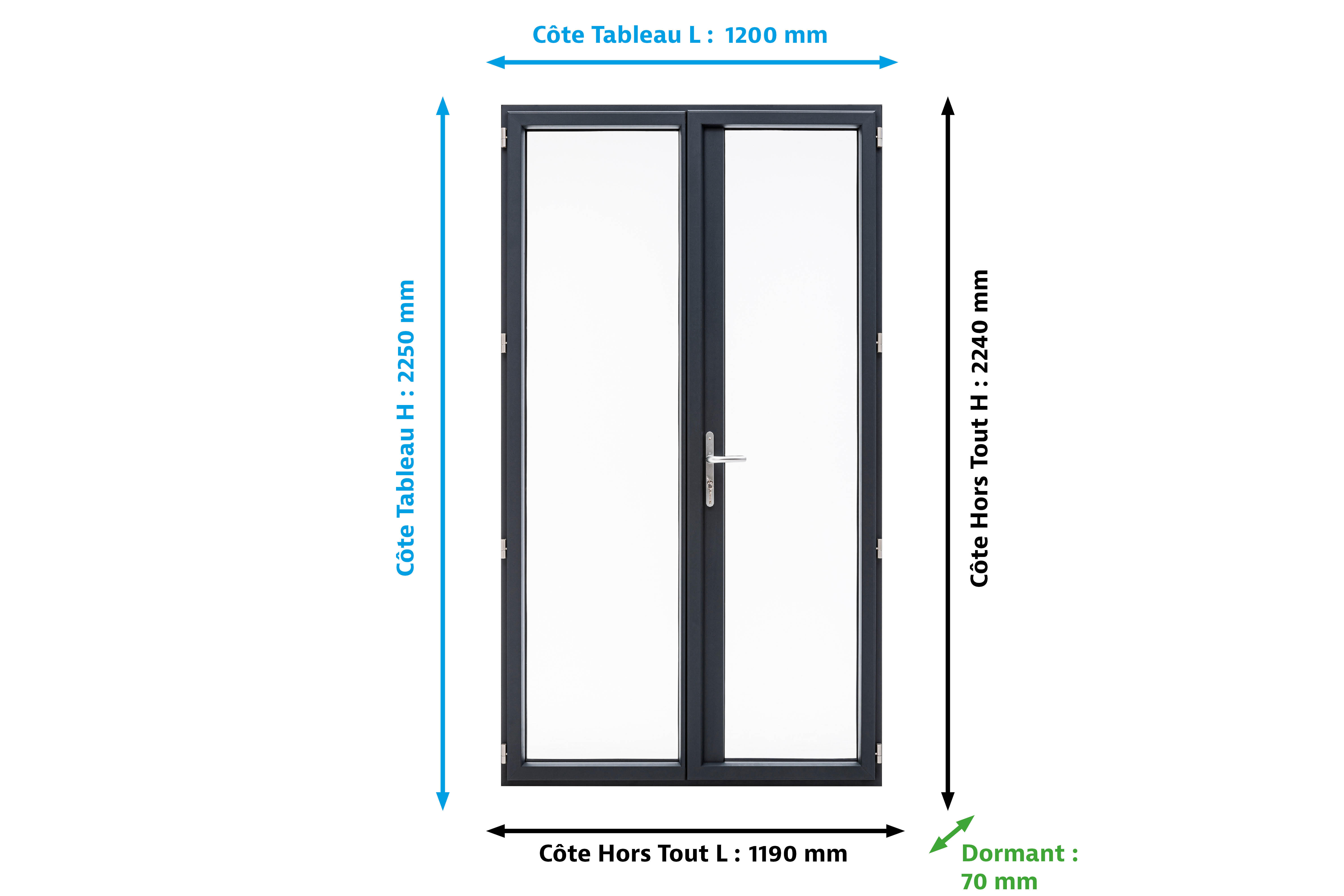 Porte fenêtre alu Essentiel H.225xl.120cm 2 vantaux gris anthracite - 7