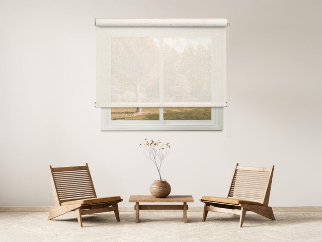 Estor enrollable screen 5% Lino de 135x250 PVC liso natural con cadena. Aislamiento térmico