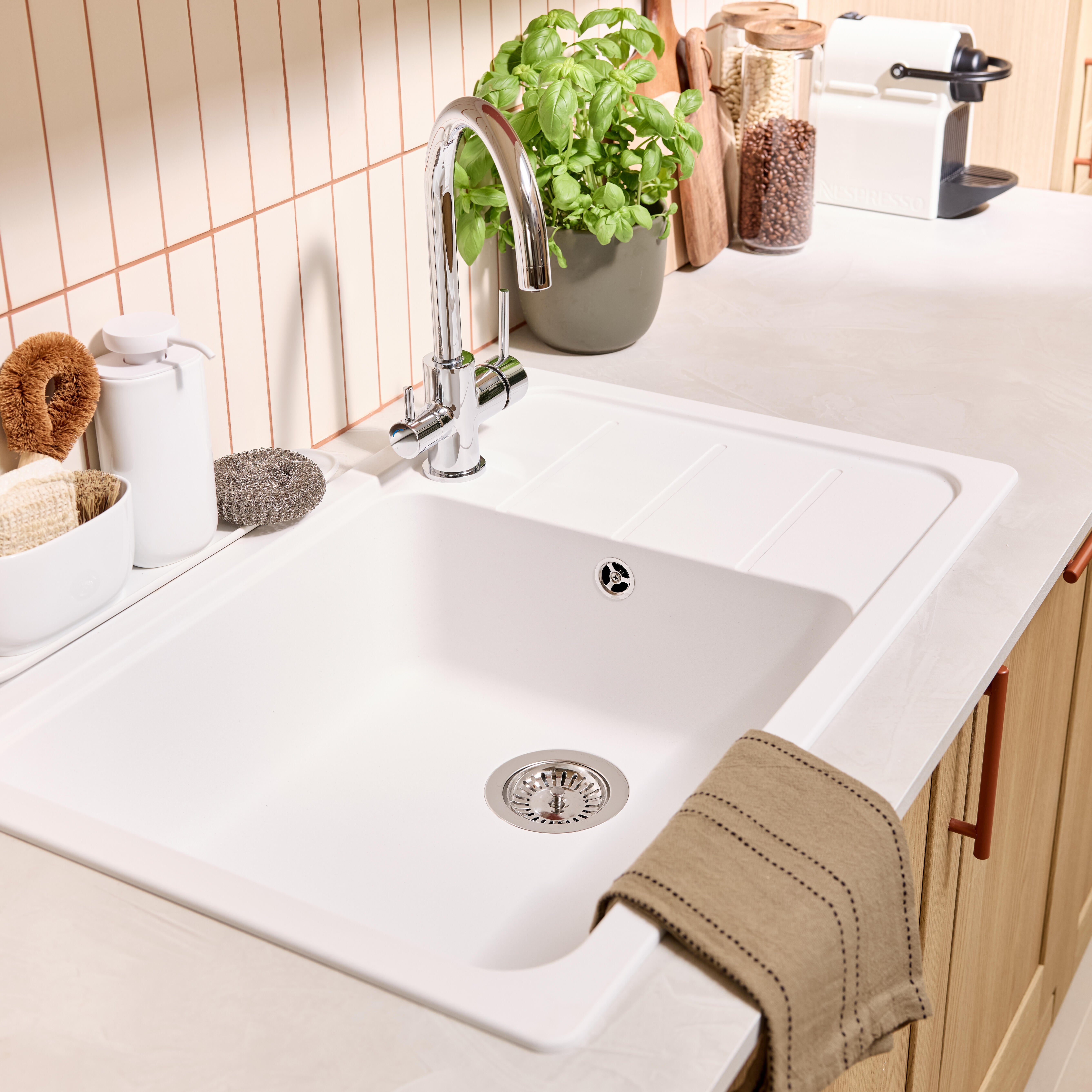 Evier en quartz et résine 1 bac 78 x 50 cm vidage inclus Form blanc - 3