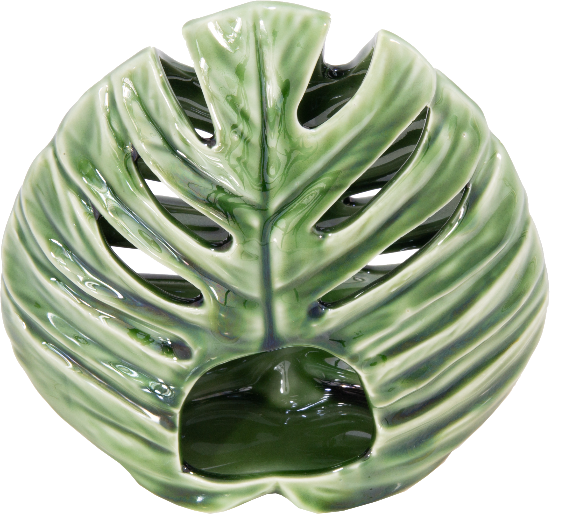 Świecznik ceramiczny na tealight Liść - Zielony Botaniczny wys. 16 cm