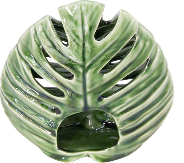 Świecznik ceramiczny na tealight Liść - Zielony Botaniczny wys. 16 cm