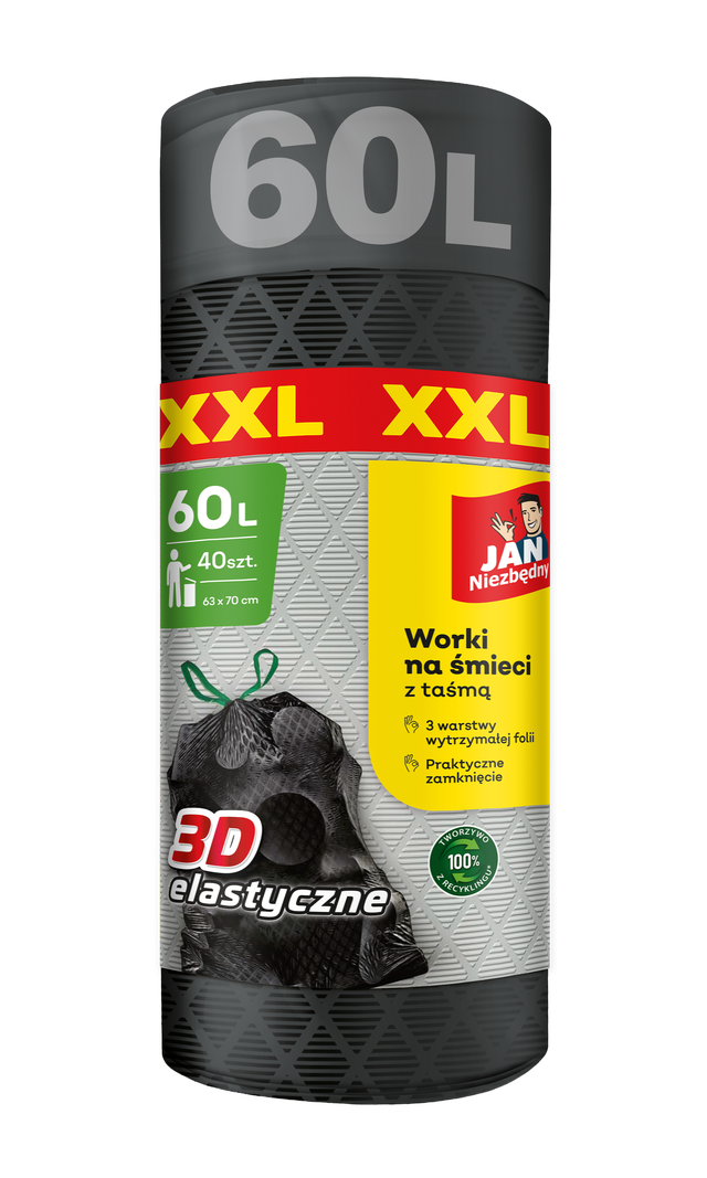 Worki na śmieci XXL z taśmą elastyczne 60 l 40 szt. Jan Niezbędny