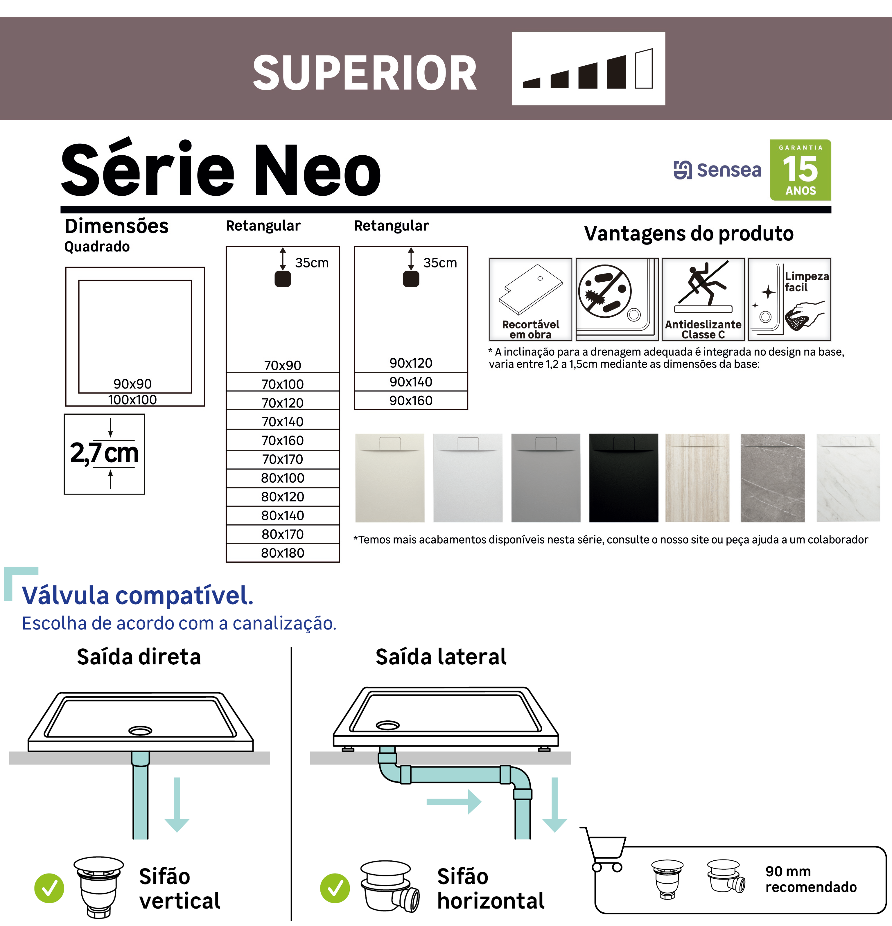 Base de duche 160x70 cm preto mate Sensea Neo - 8