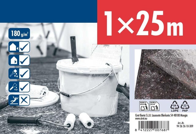Fieltro de protección plastificado para suelo CIRET 1x25m 180gr/m2