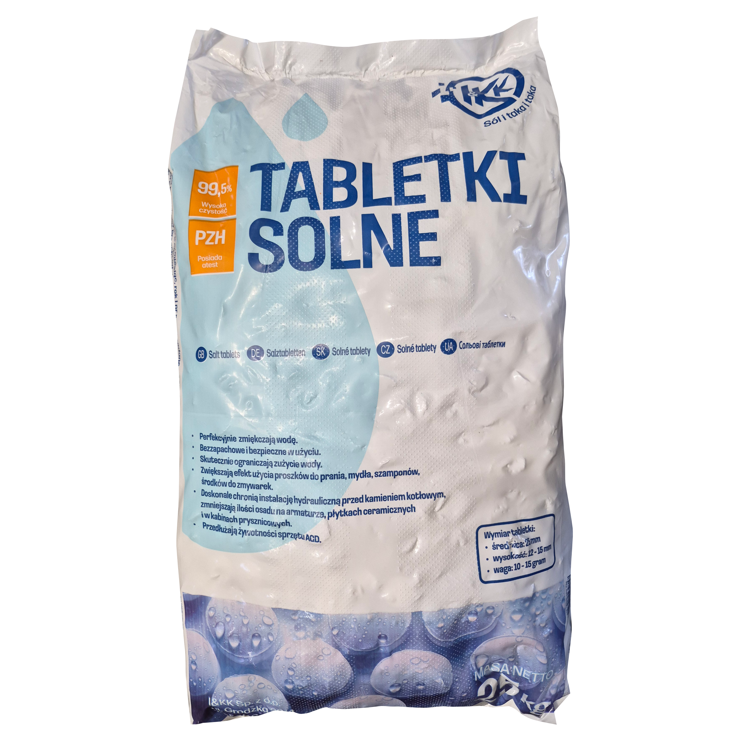 Sól tabletkowa do zmiękczacza wody 25 kg I&amp;KK