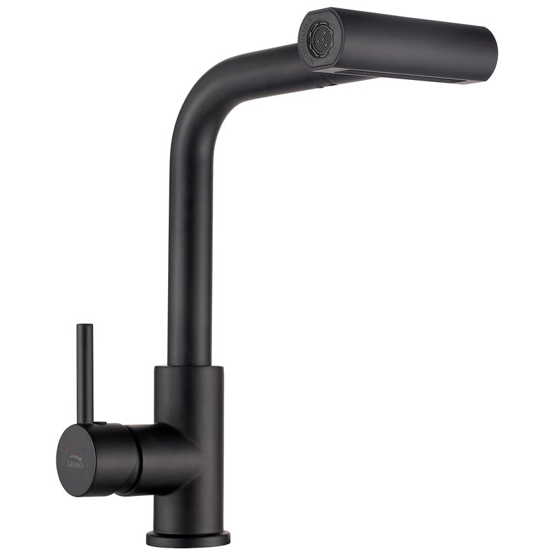 Bateria kuchenna z wyciąganą obrotową wylewką Rotaro Czarna wielofunkcyjna Kuchinox