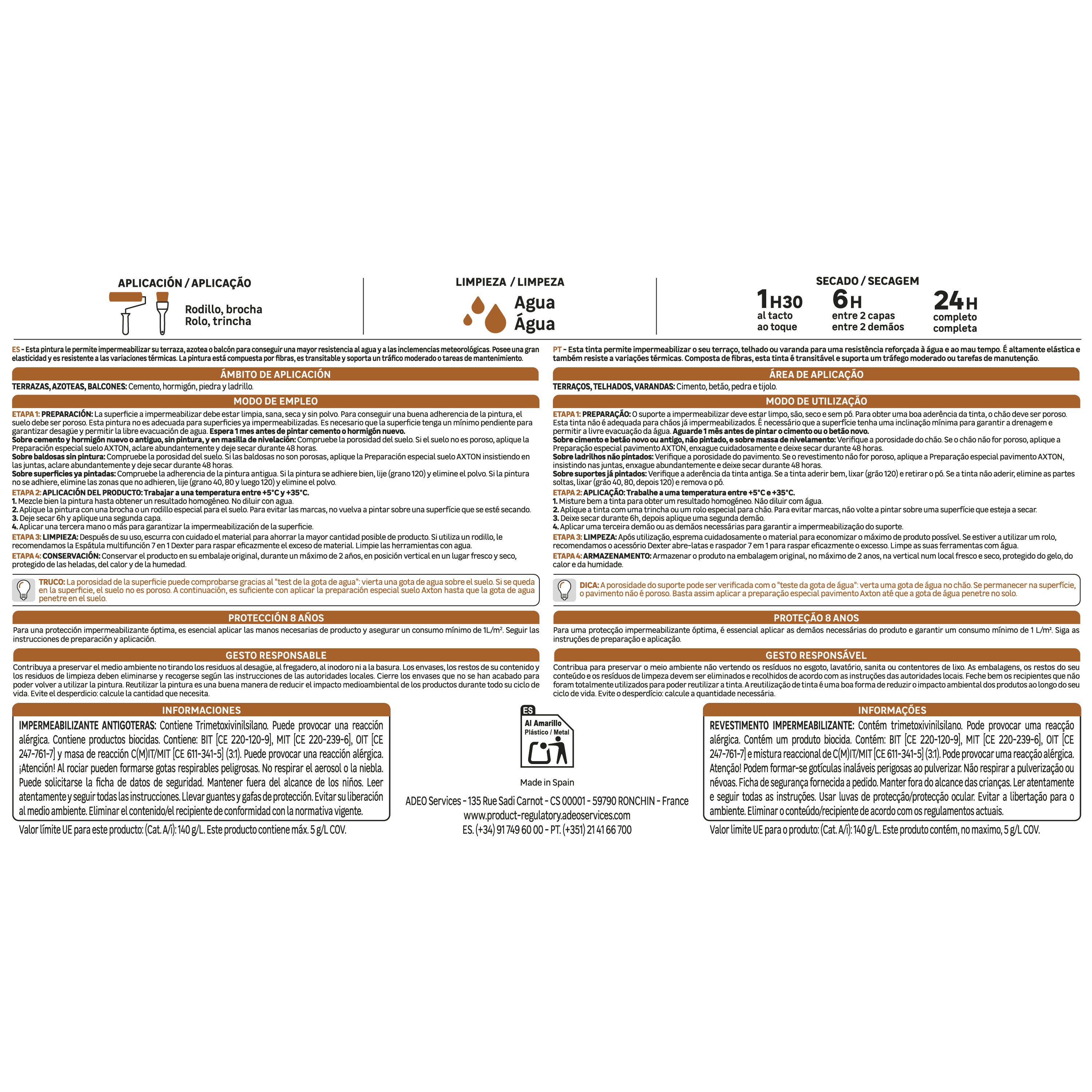 Pintura impermeabilizante exterior AXTON color gris para fachadas, tejados, terrazas de hormigón, piedra 4L. Acrílico. Protege y decora el tejado. - 7