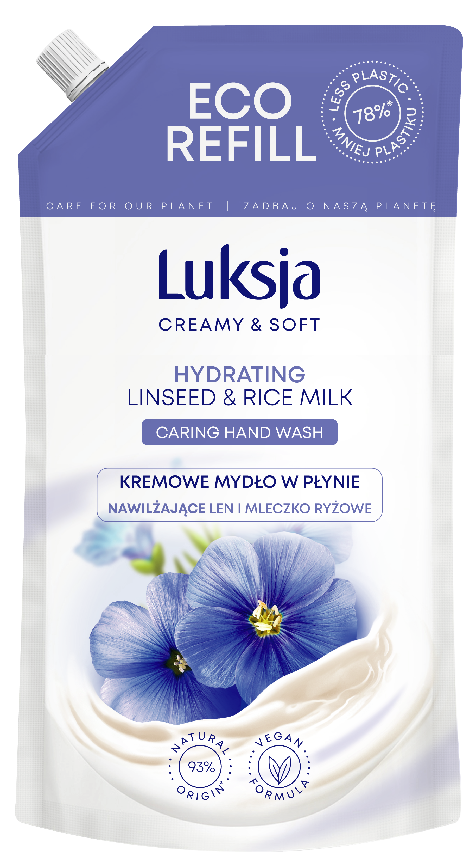 Kremowe mydło w płynie do mycia rąk Luksja Len i Mleczko ryżowe  900 ml zapas