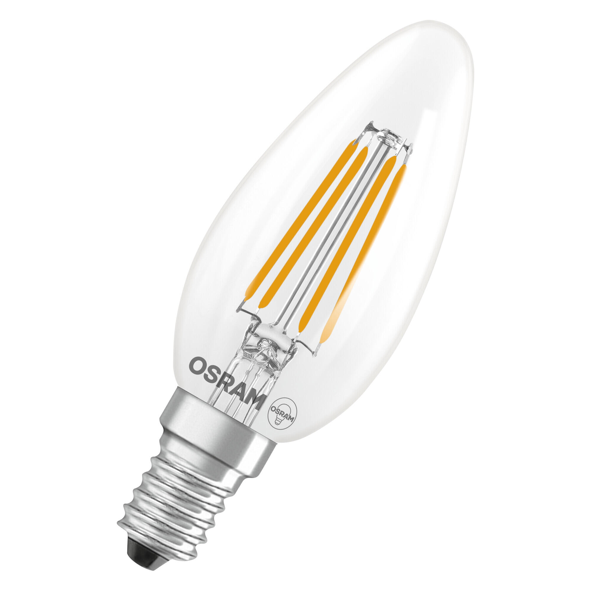 Bombilla decorativa led filamento osram e14 forma vela 470 lúmenes 3.4w color de la luz blanco neutro 4000k cri 80-89 luz natural y fiel clase energética d
