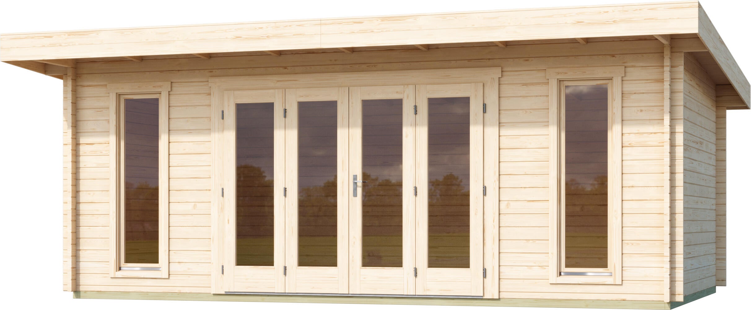 caseta de madera sussex 2 de 630x239x470 cm y 30 m2 con 44 mm espesor y doble puerta abatible lasita maja