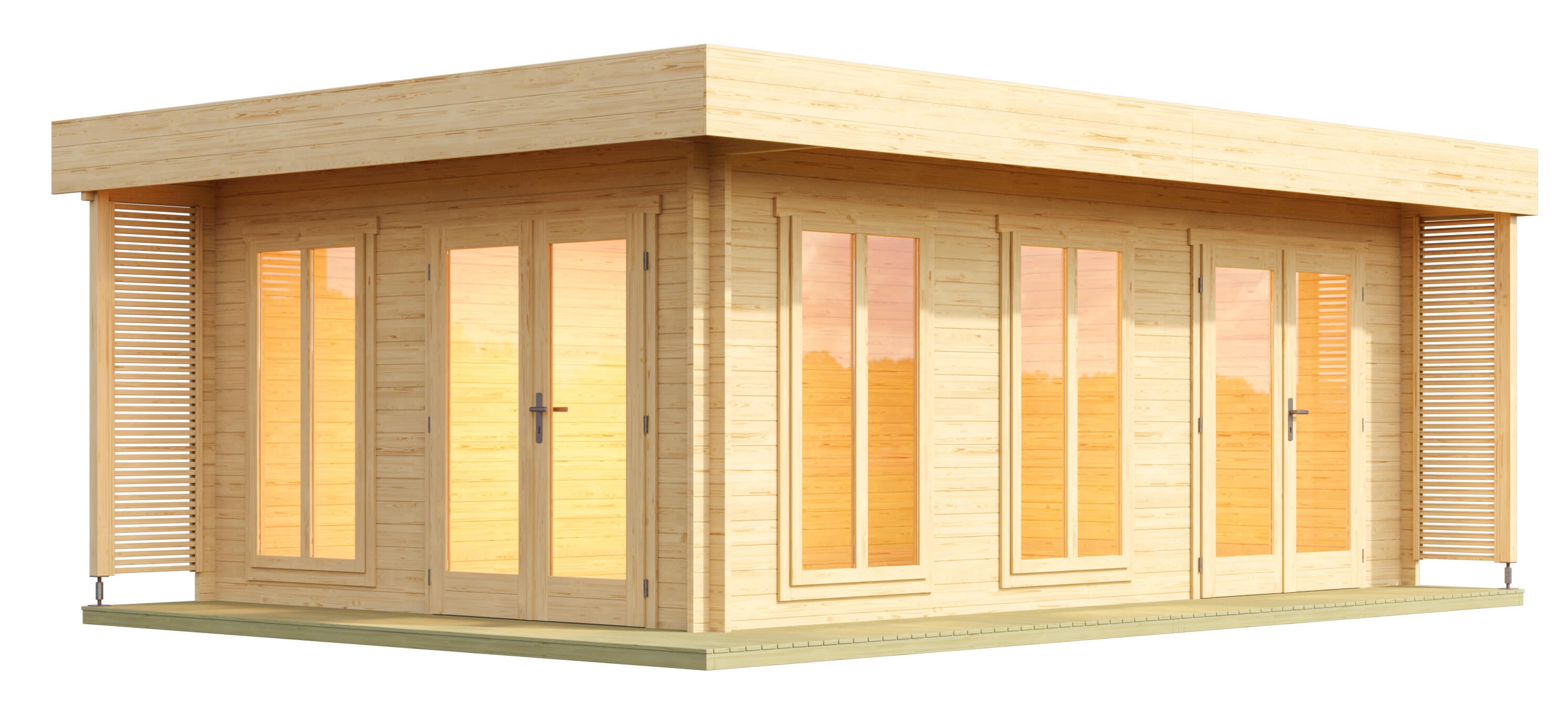 caseta de madera domenica de 650x245x480 cm y 32 m2 con 40 mm espesor y doble puerta abatible lasita maja