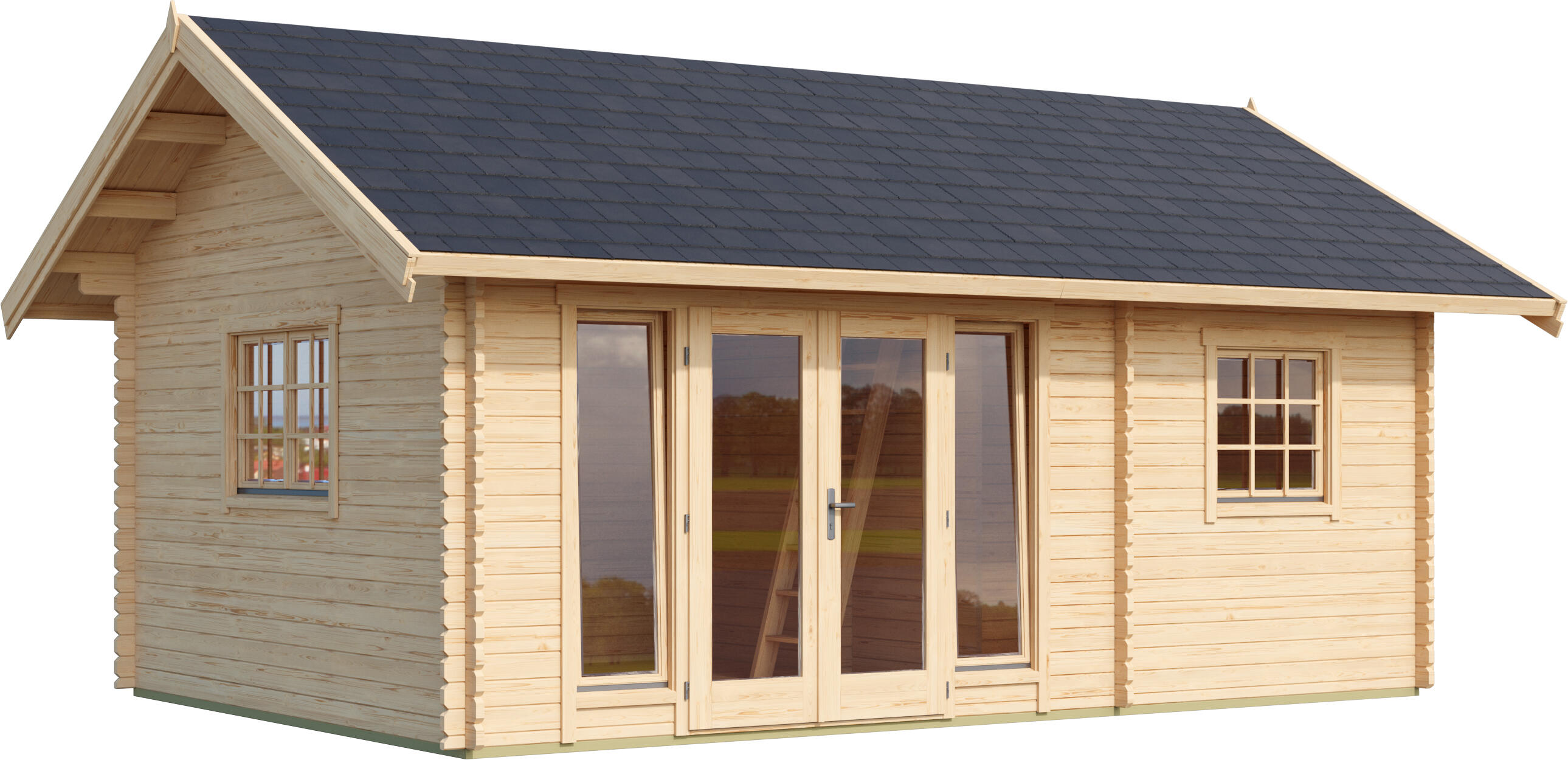 Caseta de madera caroline 2.1 de 650x331x490 cm y 33 m2 con 40 mm espesor y doble puerta abatible lasita maja