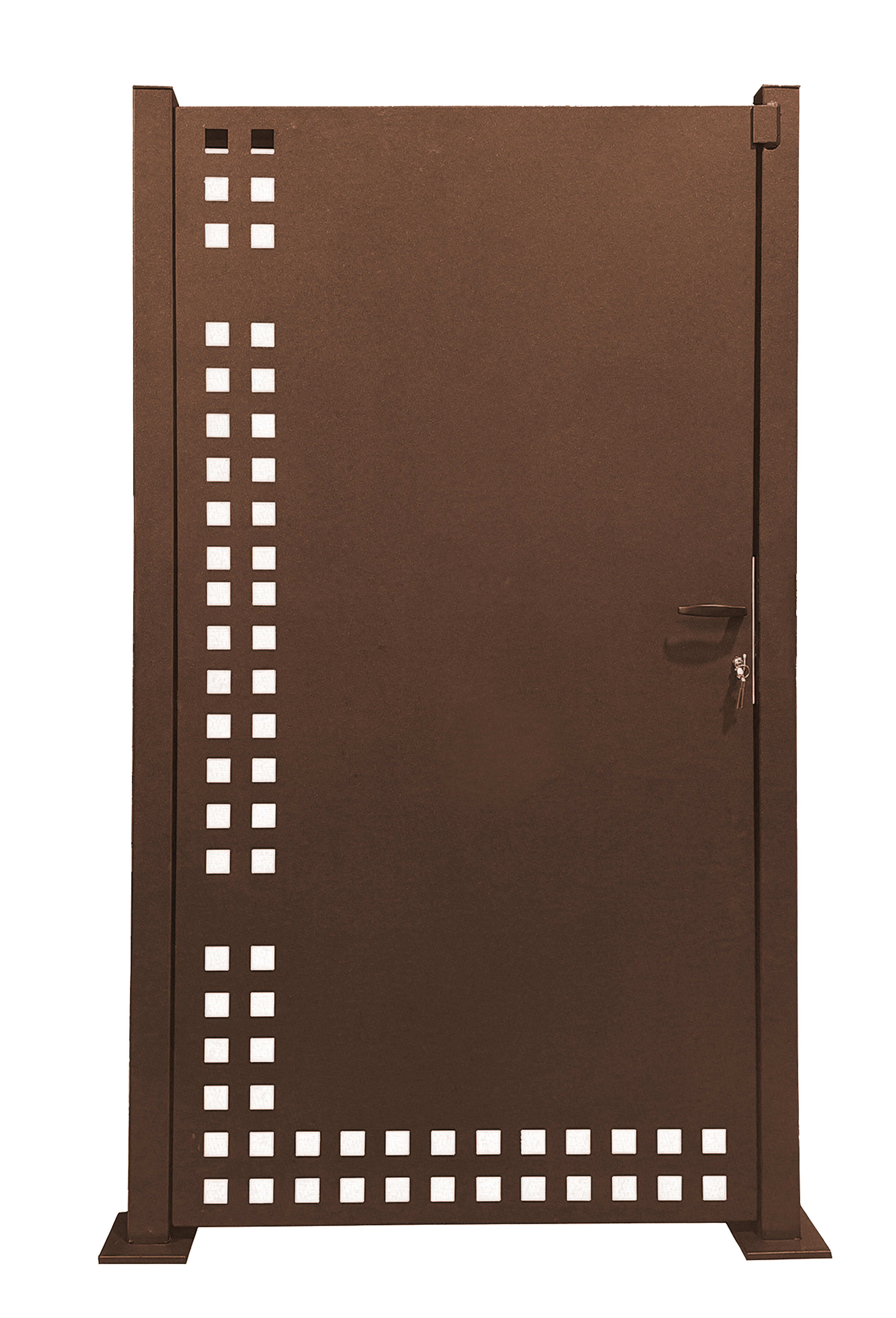 Puerta de valla acero galvanizado cuadros marrón 90x200 cm