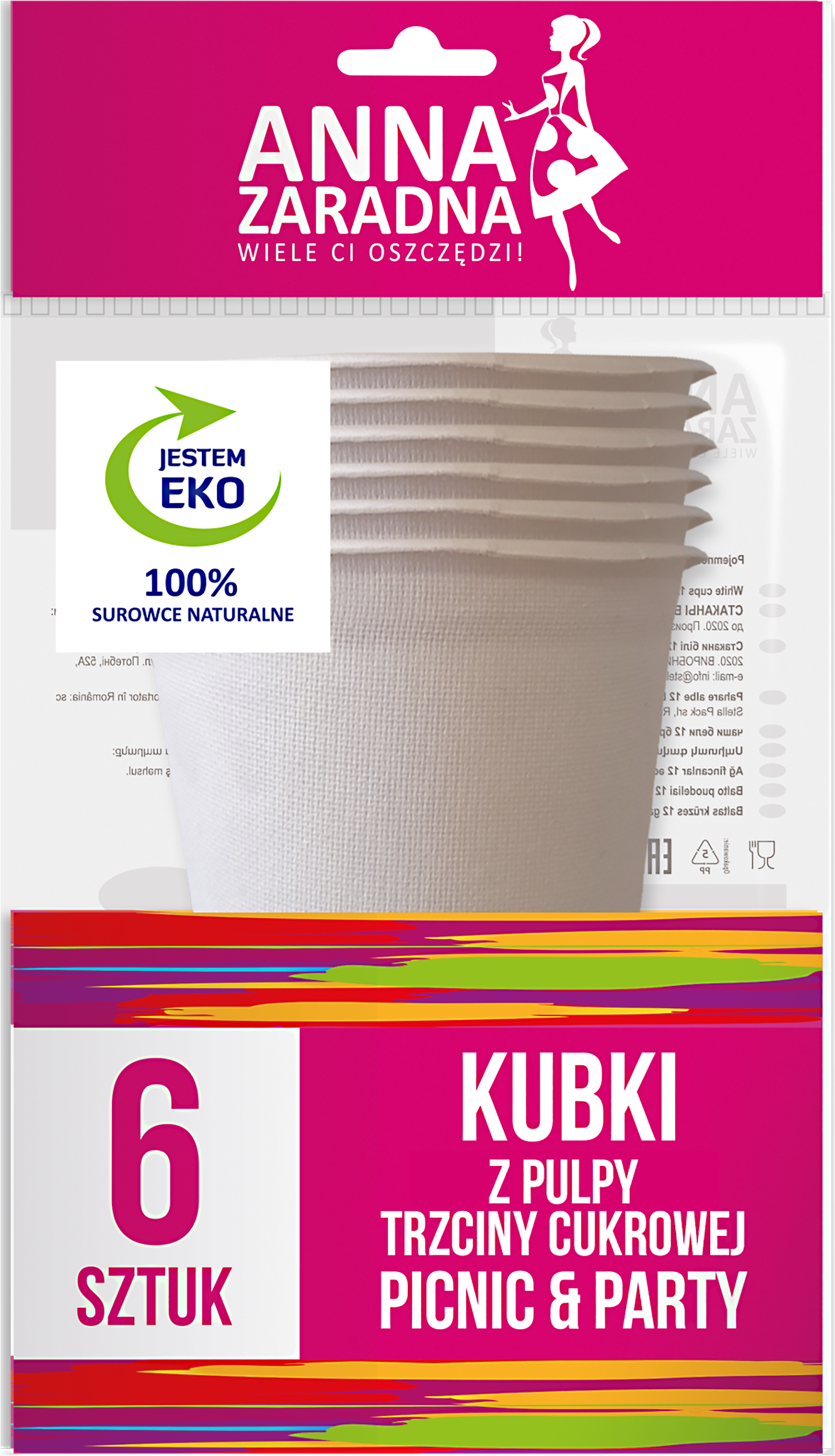 Kubki jednorazowe z trzciny cukrowej 6 szt. Anna Zaradna
