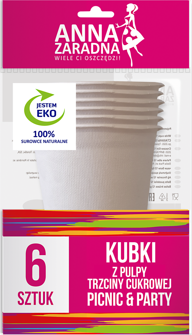 Kubki jednorazowe z trzciny cukrowej 6 szt. Anna Zaradna