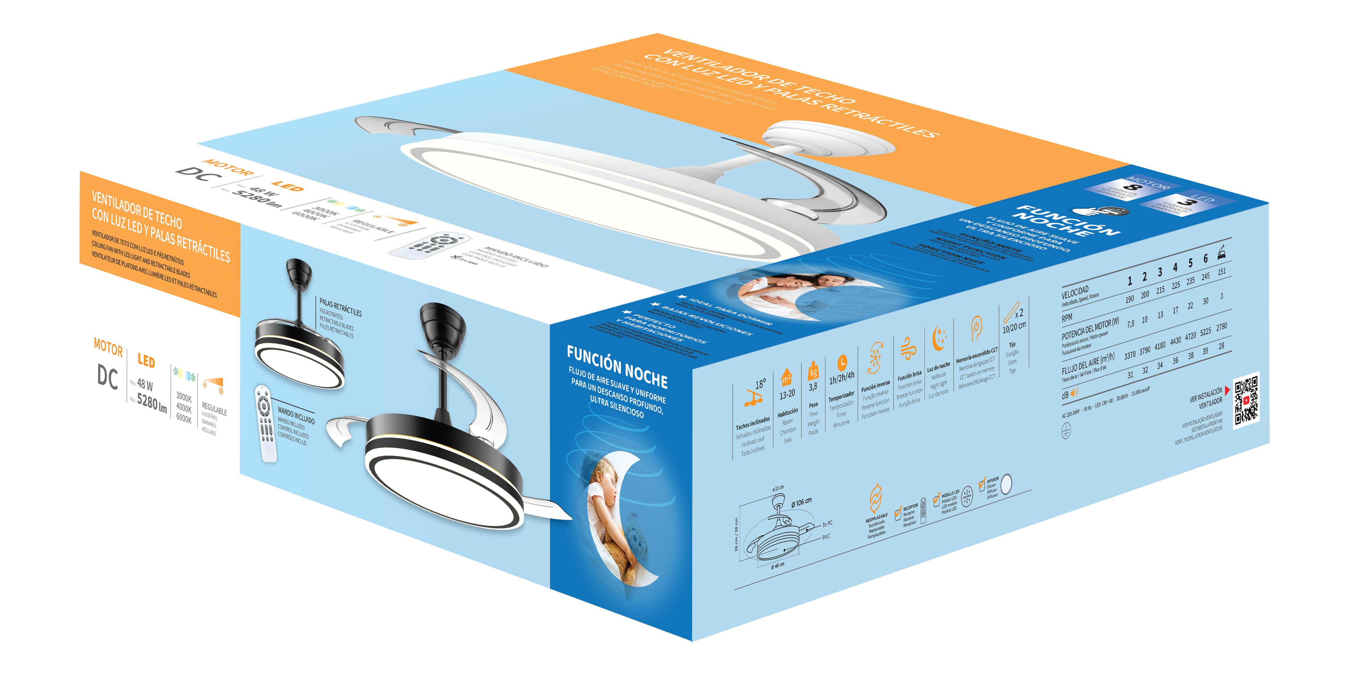 Ventoinha de teto Supereco diâmetro 106cm 5280lm 3 cores de luz regulável (3000k, 4000k e 6000k) branca Cristal Record - 3