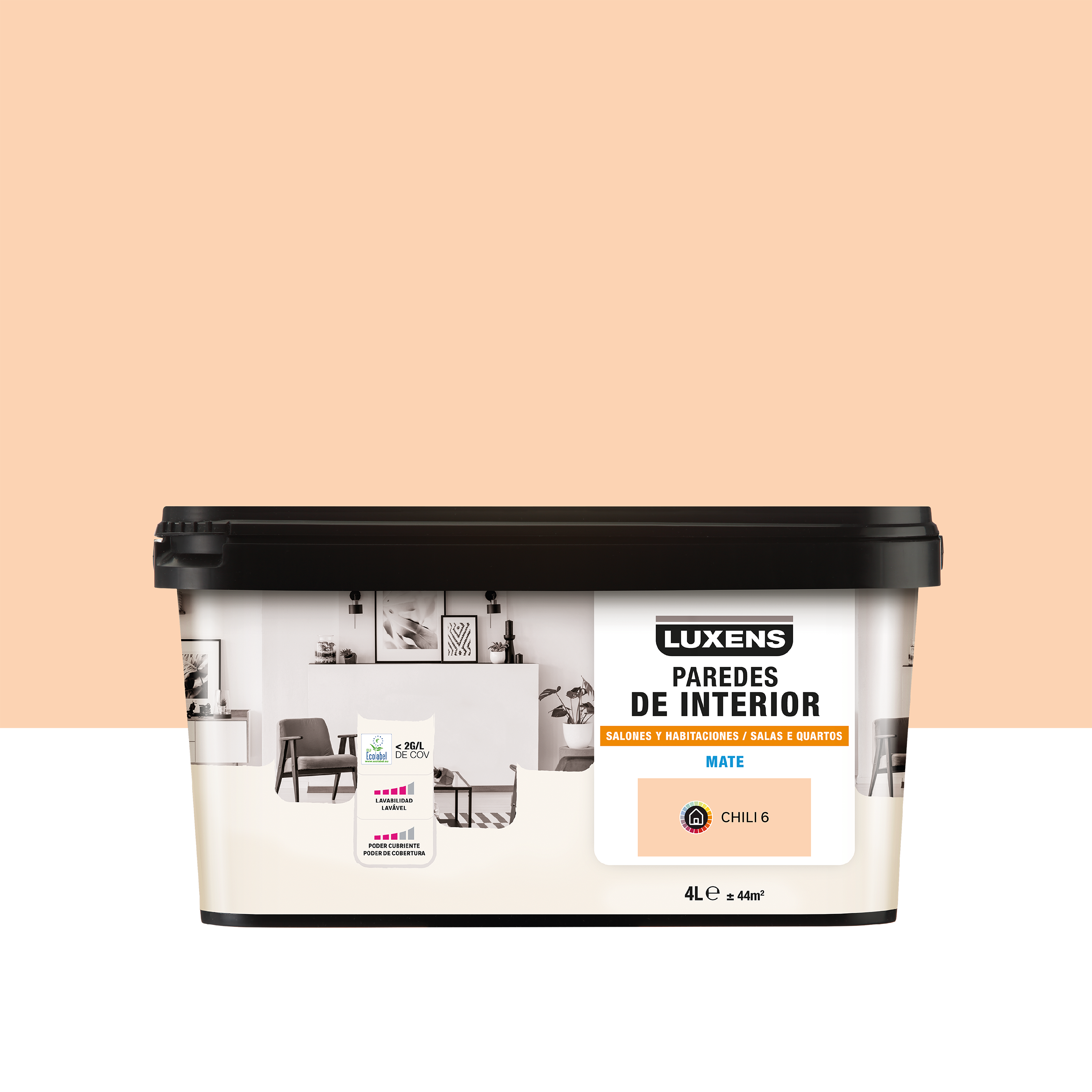 Pintura de interior salones y habitaciones luxens color chili 6 mate 4l para paredes y techos