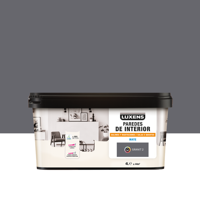 Pintura de interior salones y habitaciones LUXENS color granit 2 mate 4L para paredes y techos