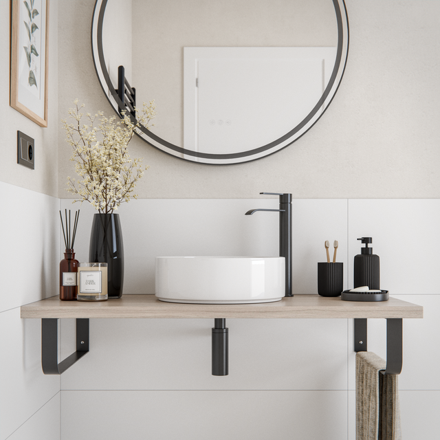 Kit de encimera REI madera envejecida con soportes negro mate 101X46 cm