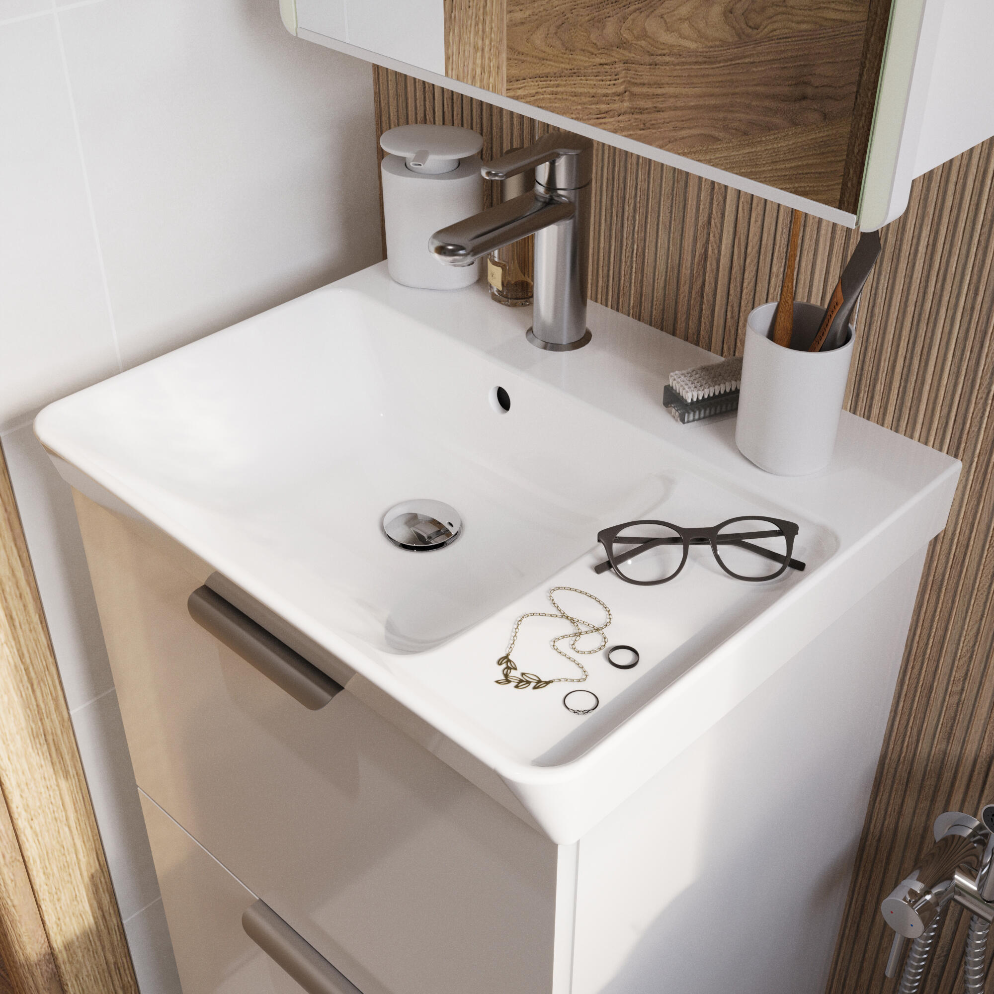 Plan simple vasque à gauche Easy céramique blanc Brillant l.51.2 x P.42.4 cm - 2