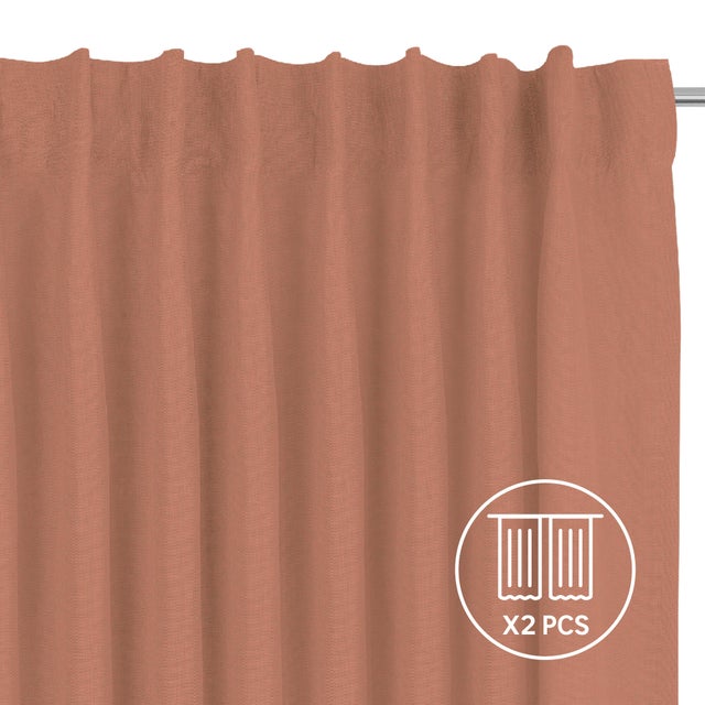 Set 2 Cortinas cinta frunce, trabilla oculta Lenaya 100% lino INSPIRE de 200x280cm. Incluye cinta termoadhesiva liso marrón cotta