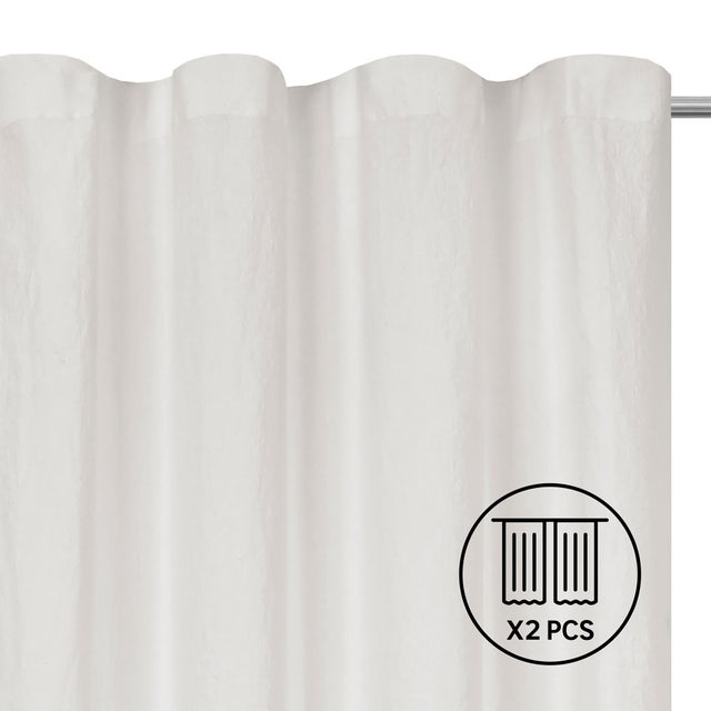 Set 2 Cortinas cinta frunce, trabilla oculta Danae 100% lino lavado de 140x280cm INSPIRE liso blanco. Incluye cinta termoadhesiva