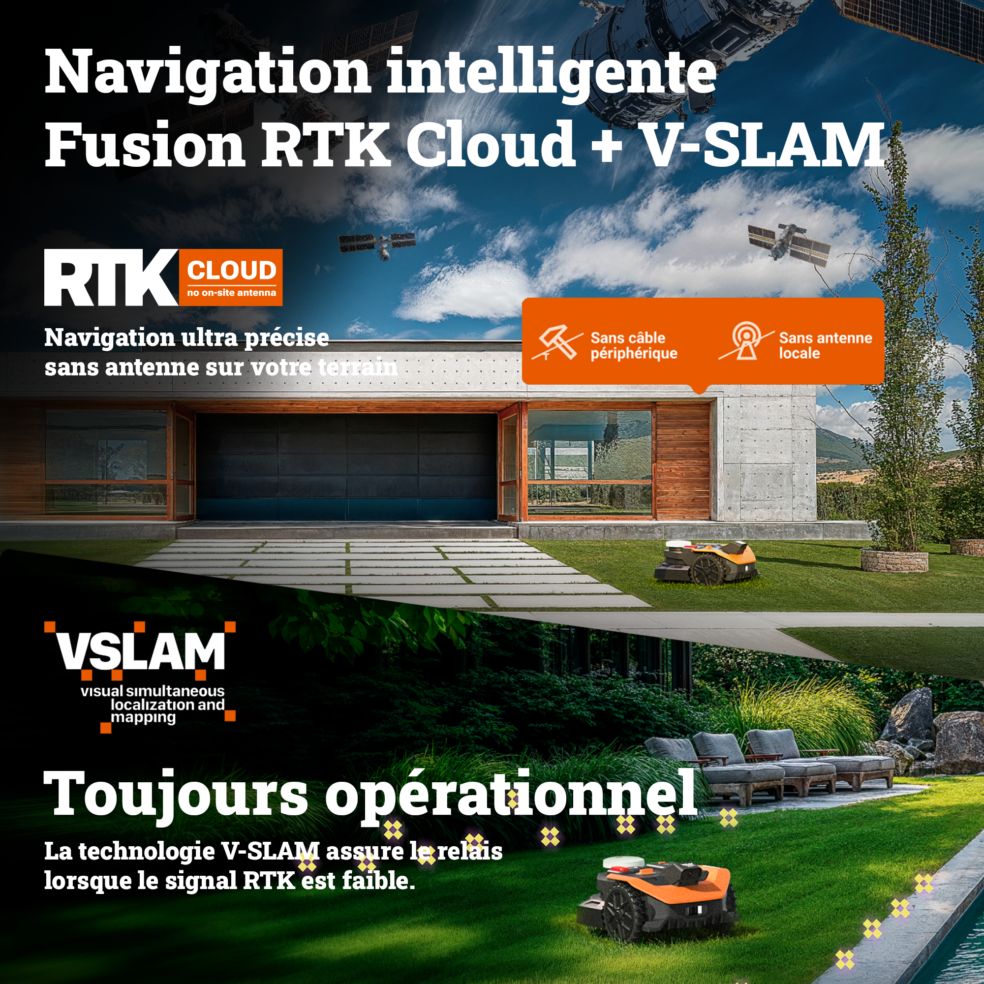 Robot tondeuse connecté sans fil WORX VISION CLOUD 2WD - Jusqu'à 500m² - WR305E - 3