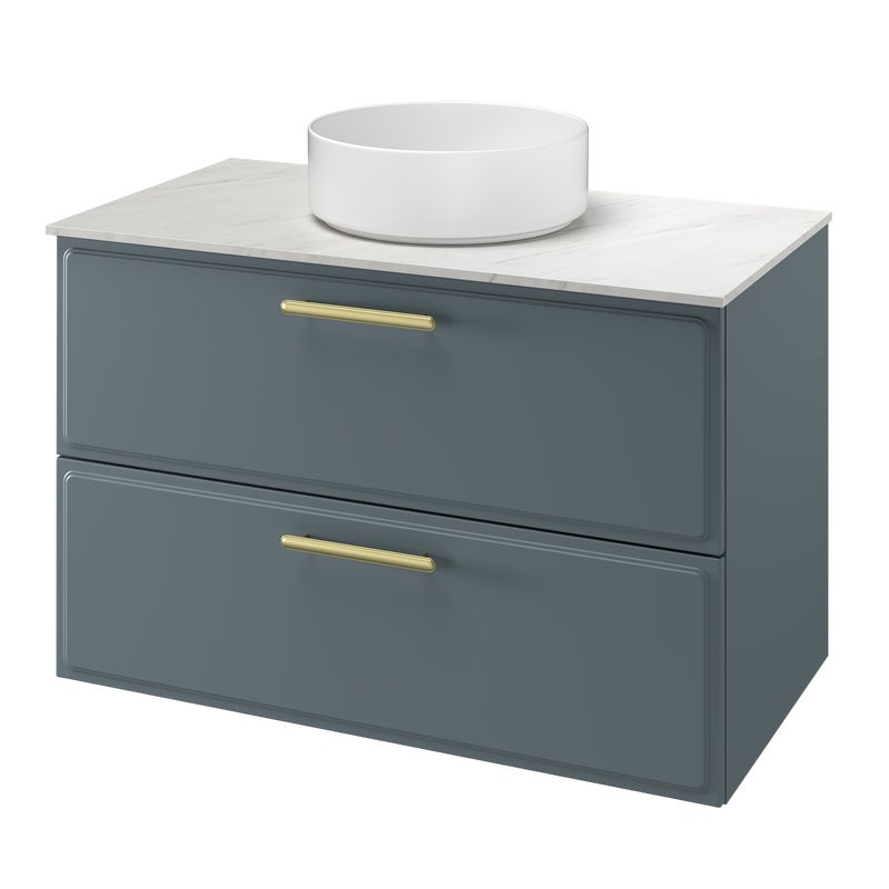 Zestaw szafka pod umywalkę z umywalką nablatową Pearl 2 szuflady 90 cm zielony Sensea